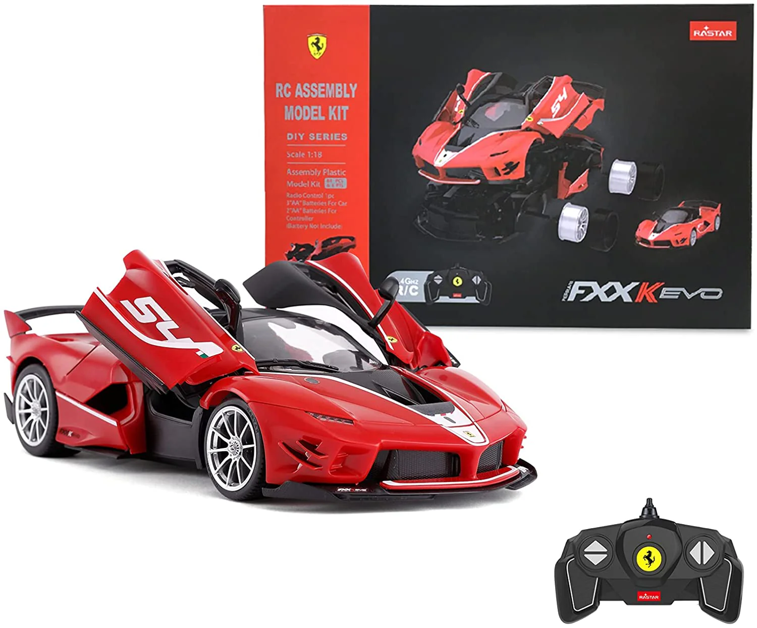 Ferrari FXXK EVO 1/18 Scale DIY Building Kit Licensed with Remote Control and Customization Stickers by Rastar, 92pcs - Image 9