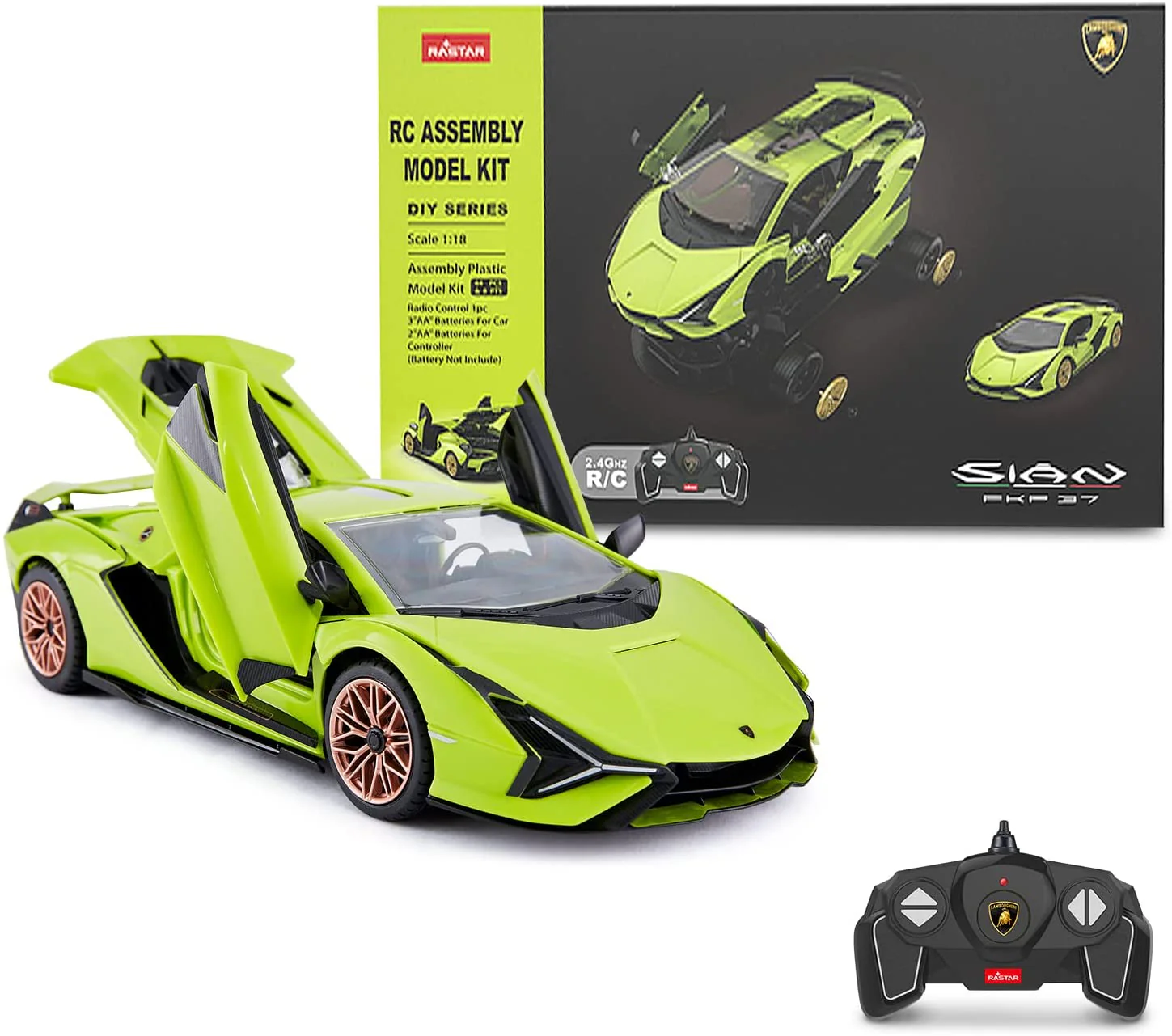 Lamborghini Sian 1/18 Scale DIY Building Kit Licensed with Remote Control and Customization Stickers by Rastar, 72pcs - Image 7