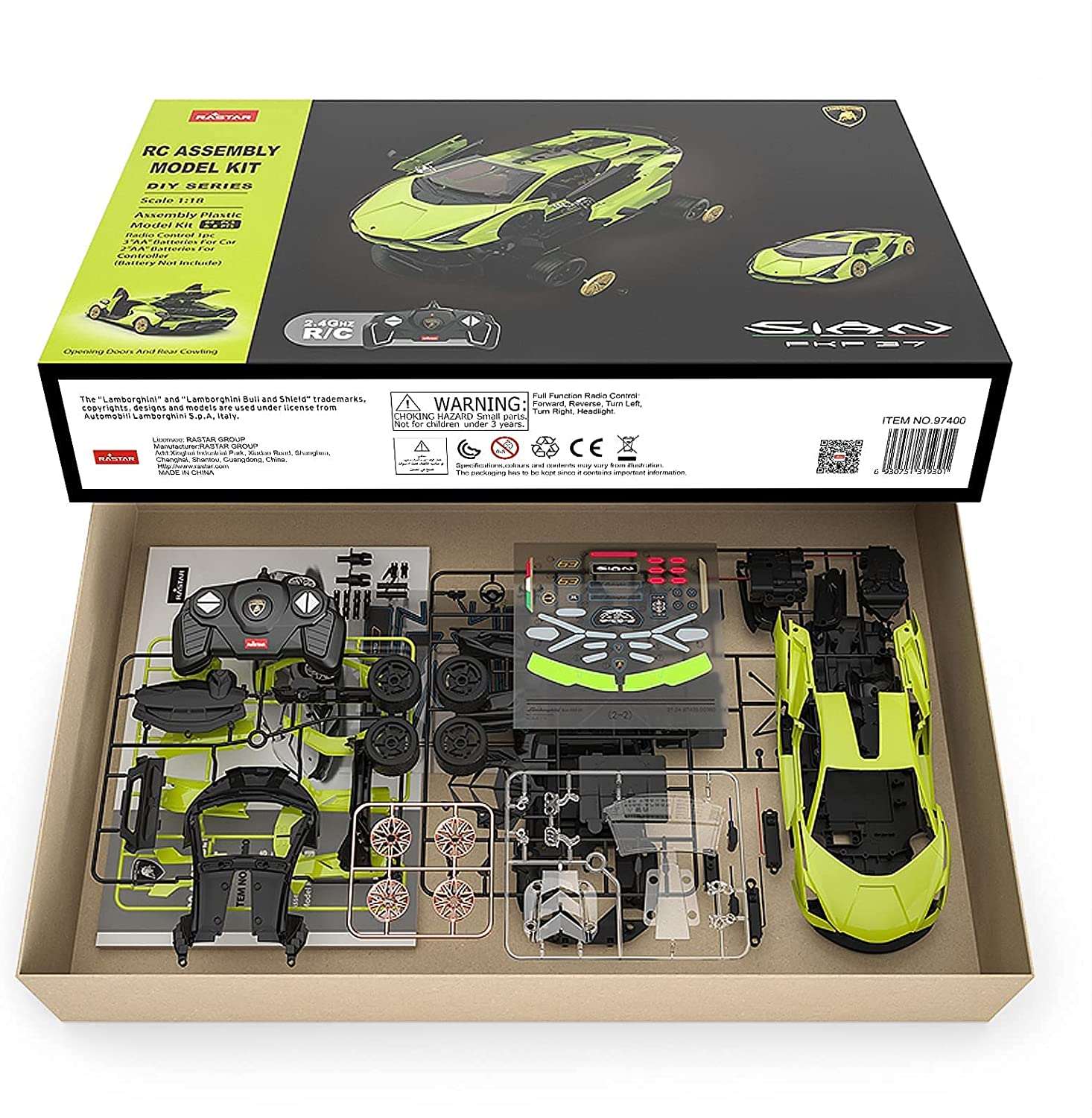 Lamborghini Sian 1/18 Scale DIY Building Kit Licensed with Remote Control and Customization Stickers by Rastar, 72pcs - Image 8