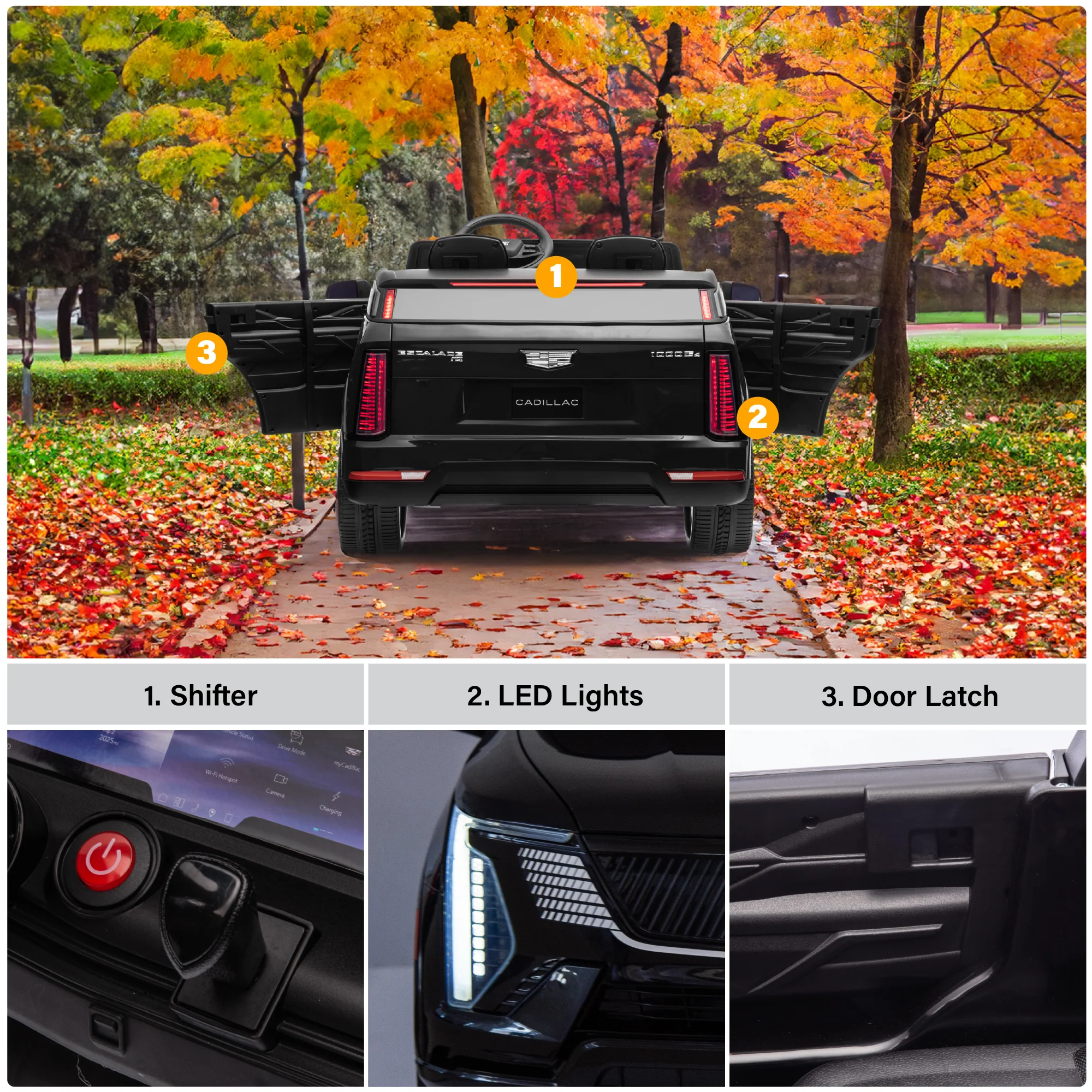 Cadillac Escalade IQ 24V 2 Seater Kids Ride On Car with Remote Control, EVA Quiet Tires, Open Doors, LED Lights & Music - Image 4
