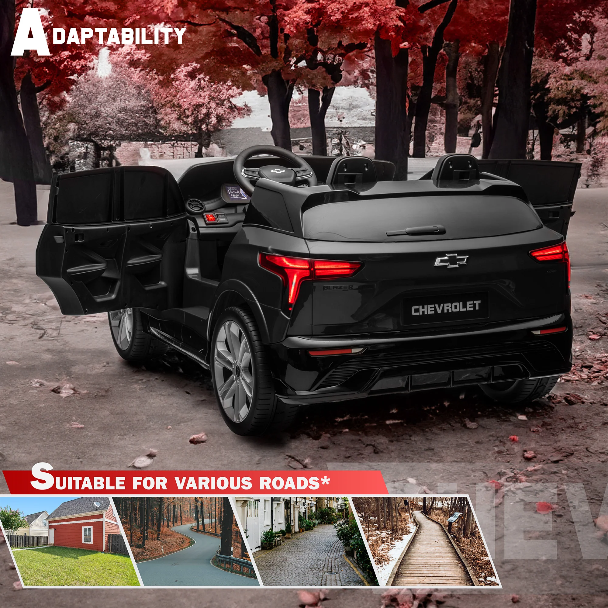 Chevrolet Blazer 24V 2 Seater Ride on Car for Kids with Remote Control, Open Doors, LED Lights and Music - Image 5