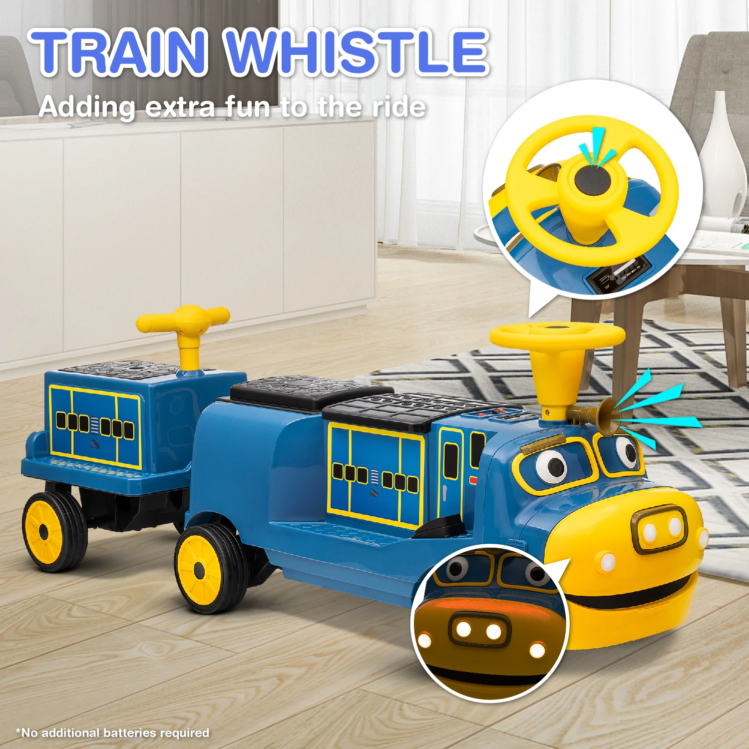 Officially Licensed Chuggington® Electric Ride-On Train with Whistle, Music Player & 2+/2 Seater – 12V, Red or Blue, Detachable Carriage - Image 10
