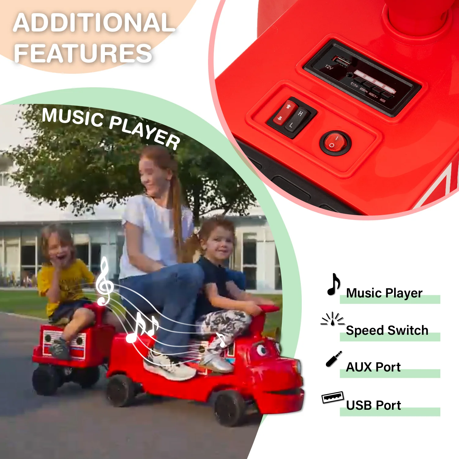 Officially Licensed Chuggington® Electric Ride-On Train with Whistle, Music Player & 2+/2 Seater – 12V, Red or Blue, Detachable Carriage - Image 6
