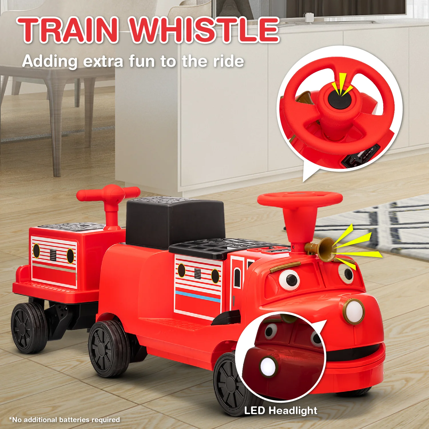 Officially Licensed Chuggington® Electric Ride-On Train with Whistle, Music Player & 2+/2 Seater – 12V, Red or Blue, Detachable Carriage - Image 7