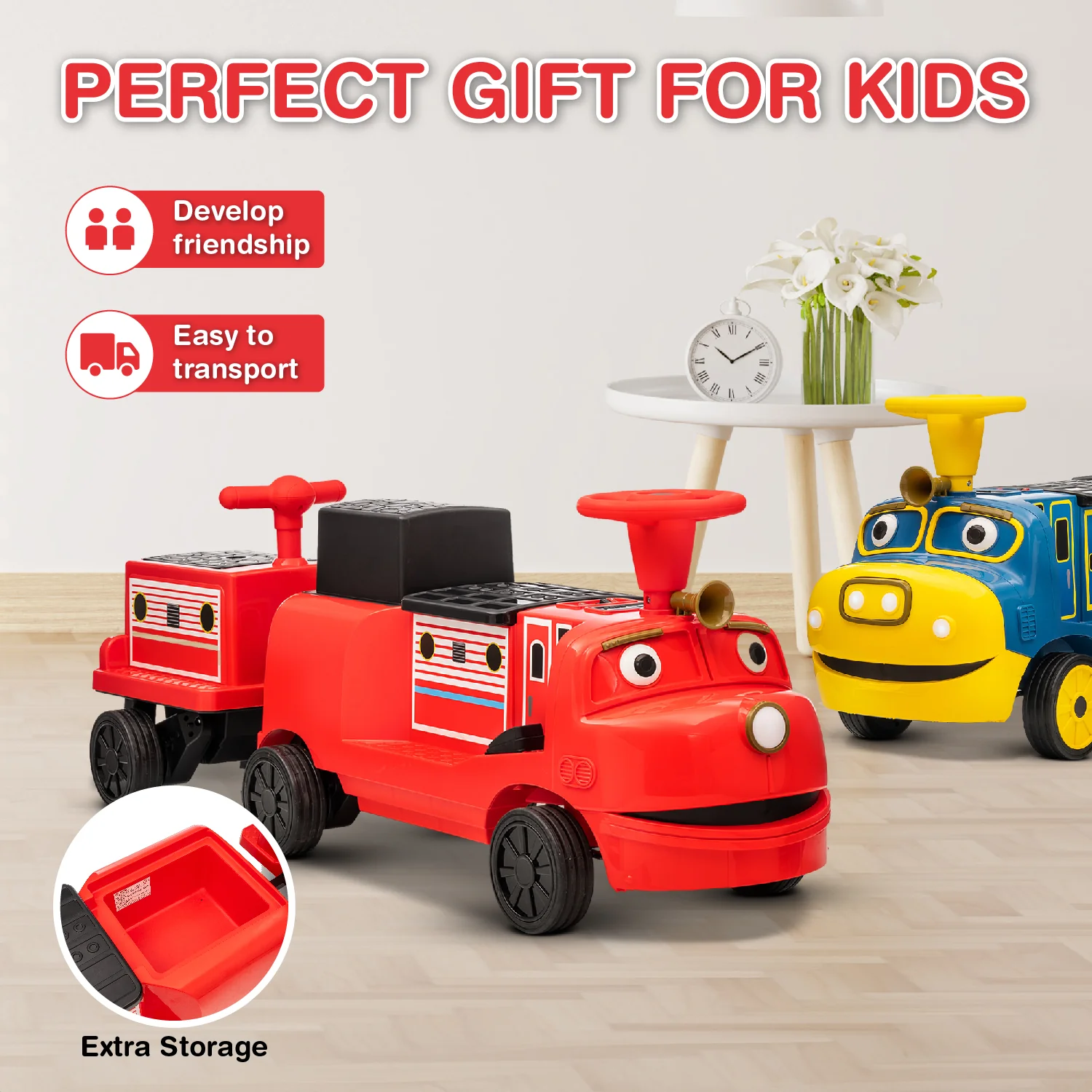 Officially Licensed Chuggington® Electric Ride-On Train with Whistle, Music Player & 2+/2 Seater – 12V, Red or Blue, Detachable Carriage - Image 8