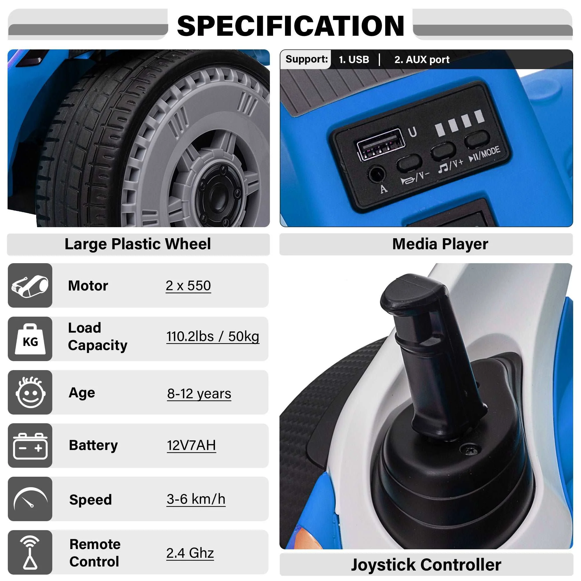 Eddy 360™ 12V Spinning Joystick Kid's Electric Ride on Car, with Remote Control and MP3 - Image 3