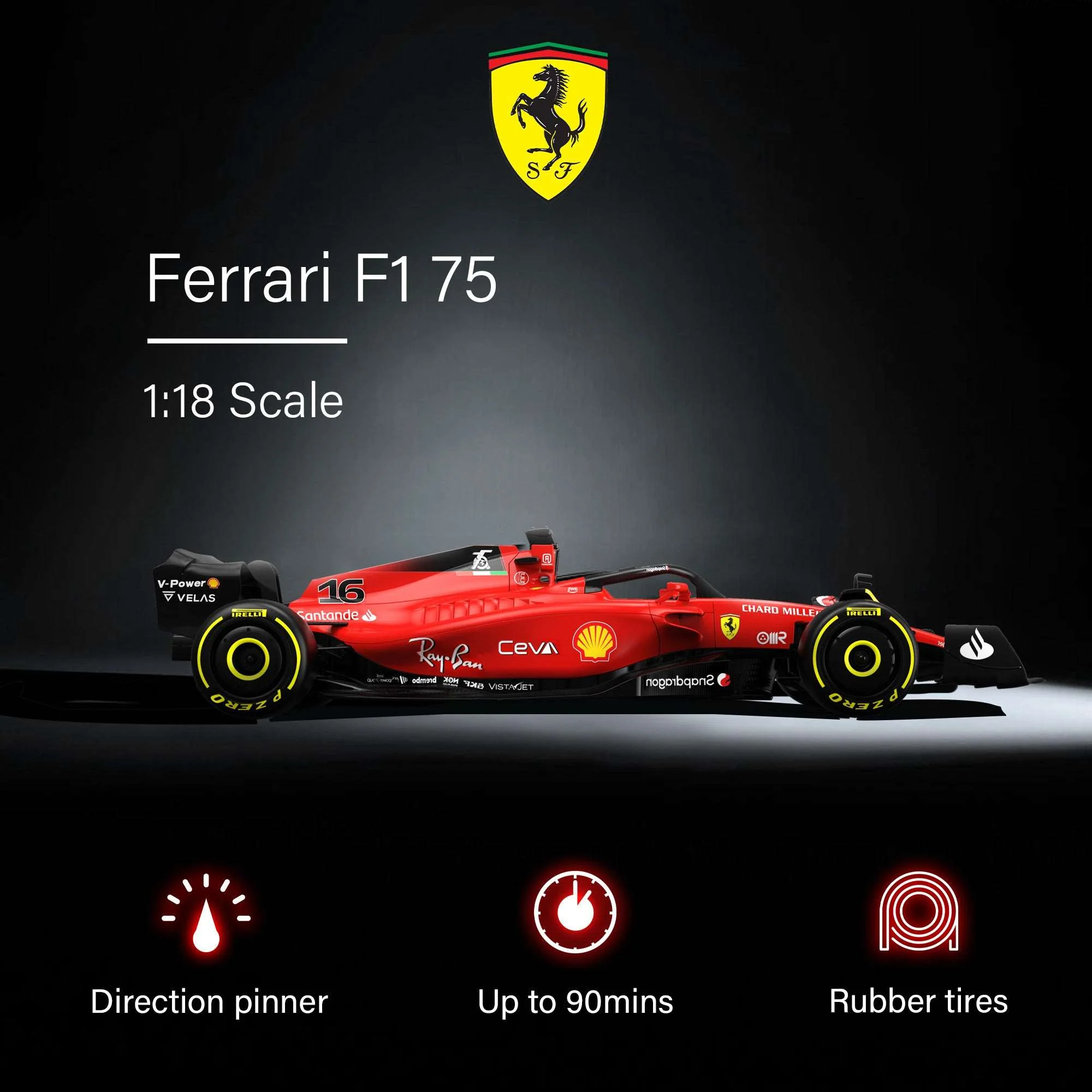 Ferrari F1 75 RC Car 1/18 Scale Licensed Remote Control Toy Car, Official F1 Merchandise by Rastar - Image 3
