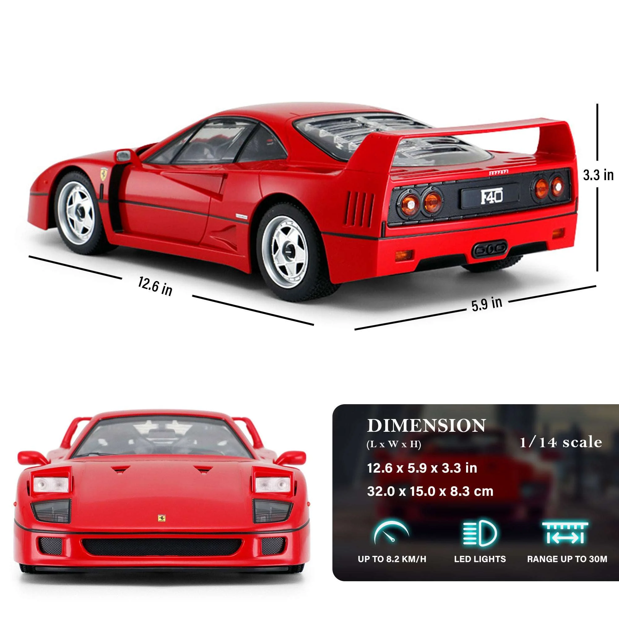 Ferrari F40 RC Car 1/14 Scale Licensed Remote Control Toy Car with Pop-up Headlights by Rastar - Image 6