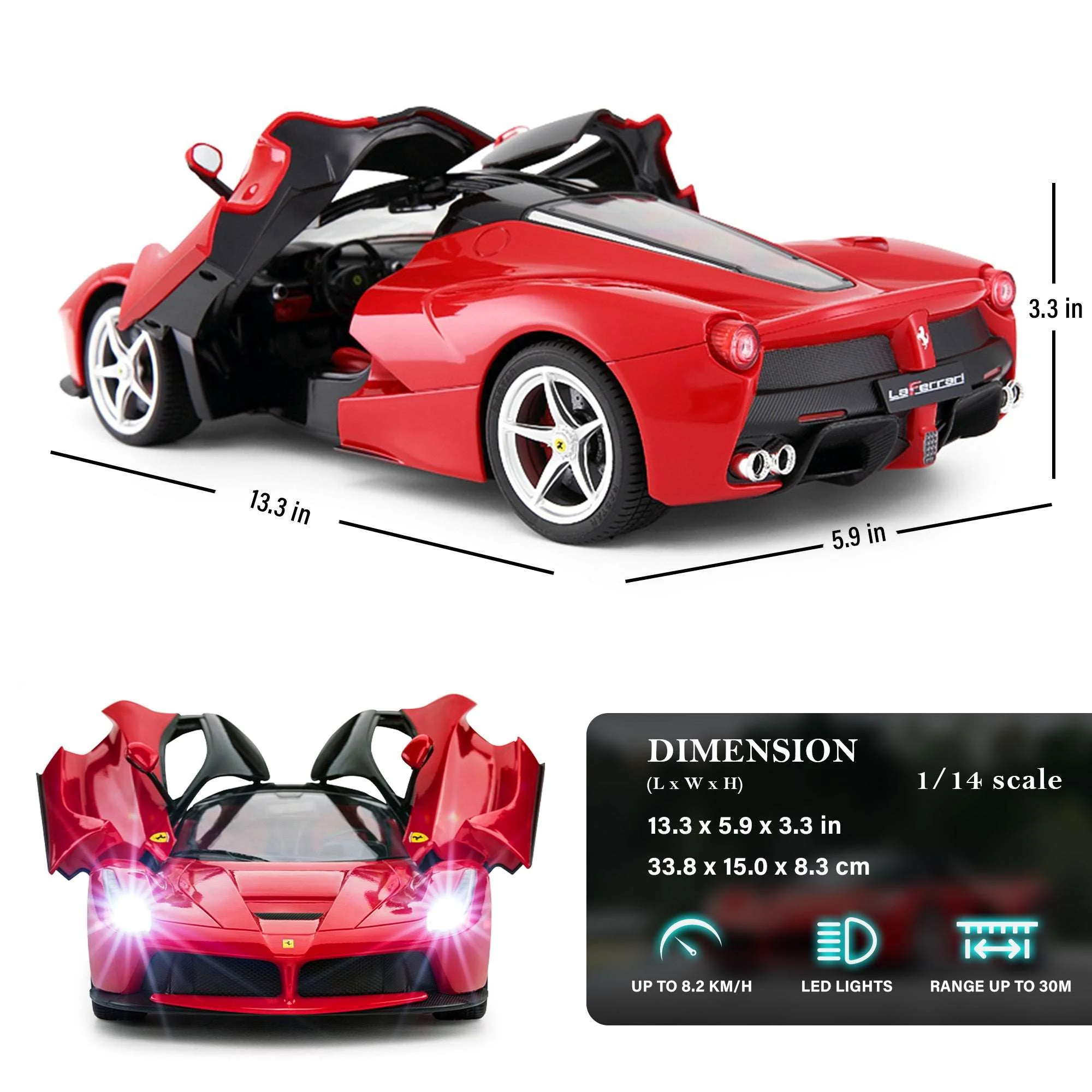 Ferrari LaFerrari RC Car 1/14 Scale Licensed Remote Control Toy Car with Open Butterfly Doors and Working Lights by Rastar - Image 3