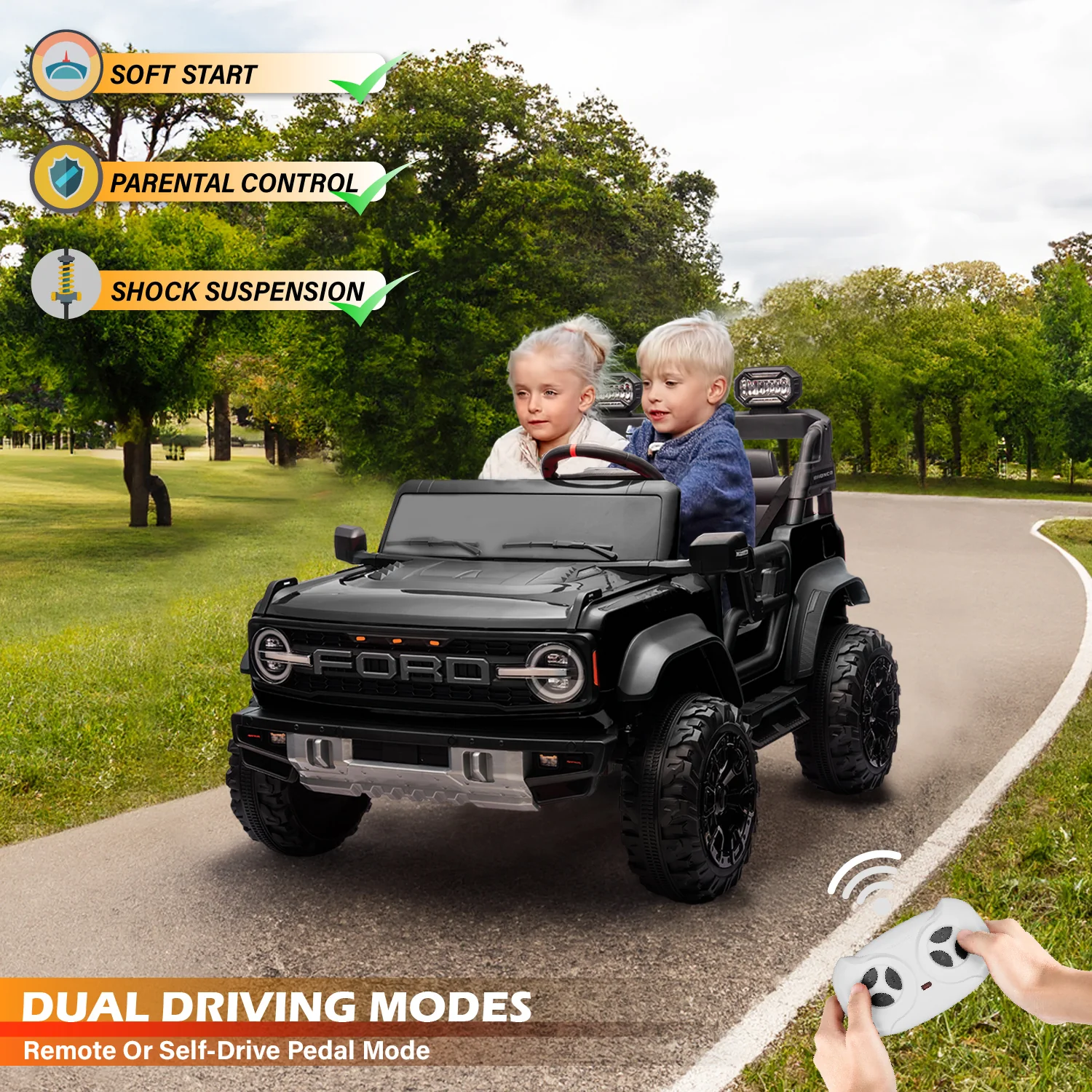 Licensed Ford Bronco Raptor 24V 2 Seater Electric Ride-On Car – Parental Remote, Music, Suspension & Working LED Lights - Image 3