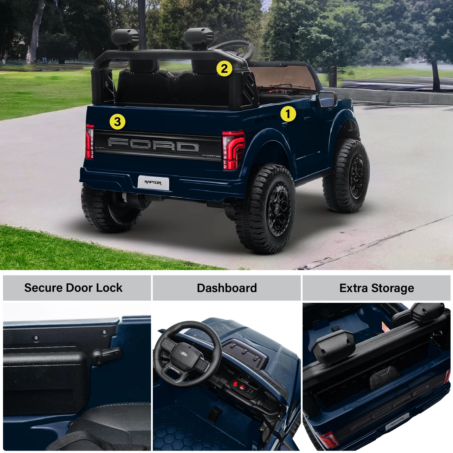 Licensed Ford F-150 Raptor 24V 2 Seater Ride-On Truck for Kids – Dual 45W Motors, Remote Control, LED Lights & Music - Image 6
