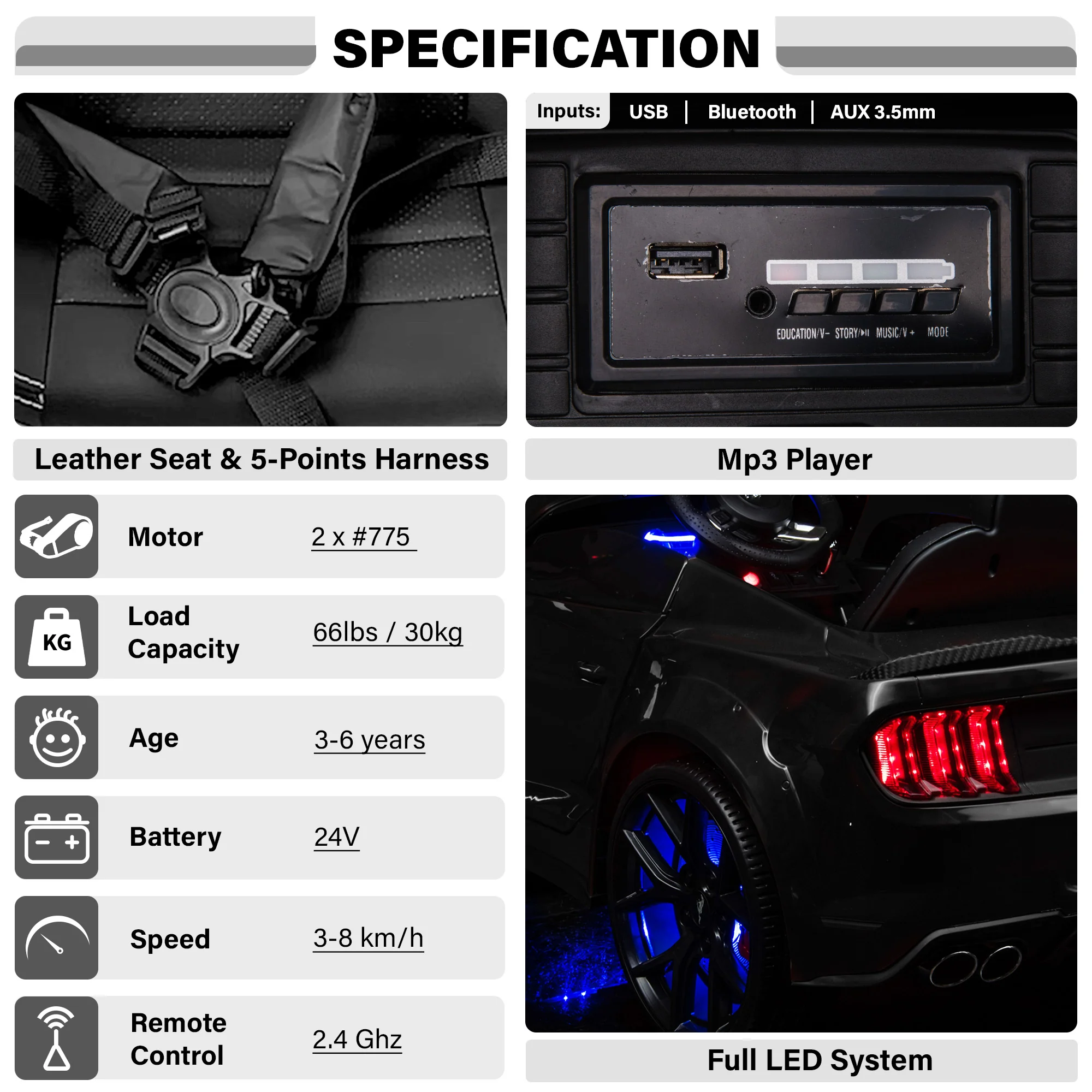 Ford Mustang 24V Kids Ride on Car with Drift Function, Licensed - Image 7