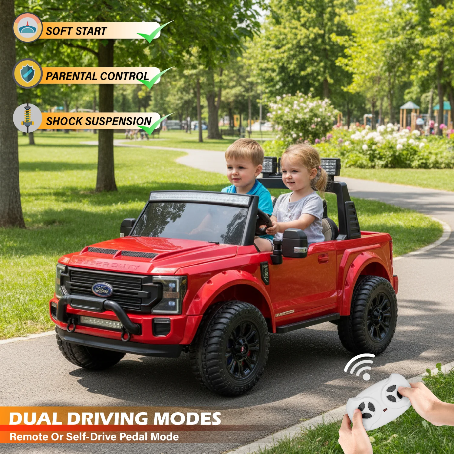 Ford Super Duty F450 Dually 2 Seaters 24V Ride-on Truck with Dual Rear-Wheel, Remote Control, EVA Tires, Licensed - Image 3