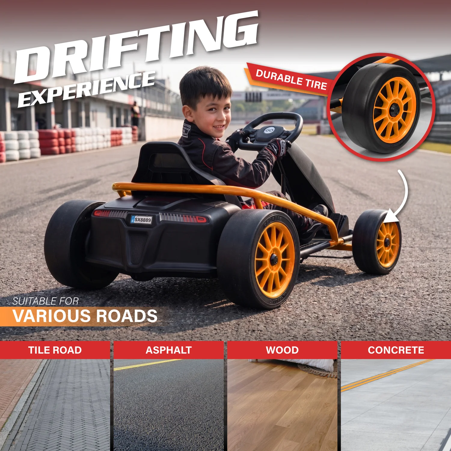 Go Kart 24V High-Speed Outdoor Racer Drifter with Seat Belt [Upgraded Design] - Image 7