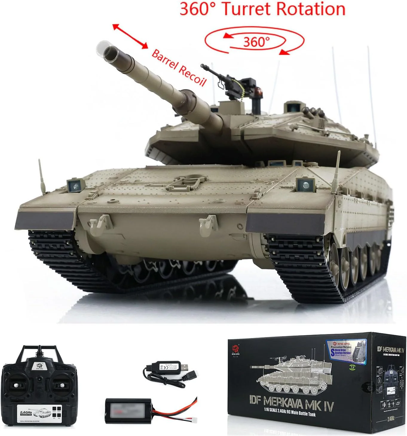 Heng Long® 1/16 RC Battle Tank Merkava MK IV – Upgrade Edition – Metal Gearbox, Infrared Battle, Real Sound & BB Shooting - Image 3