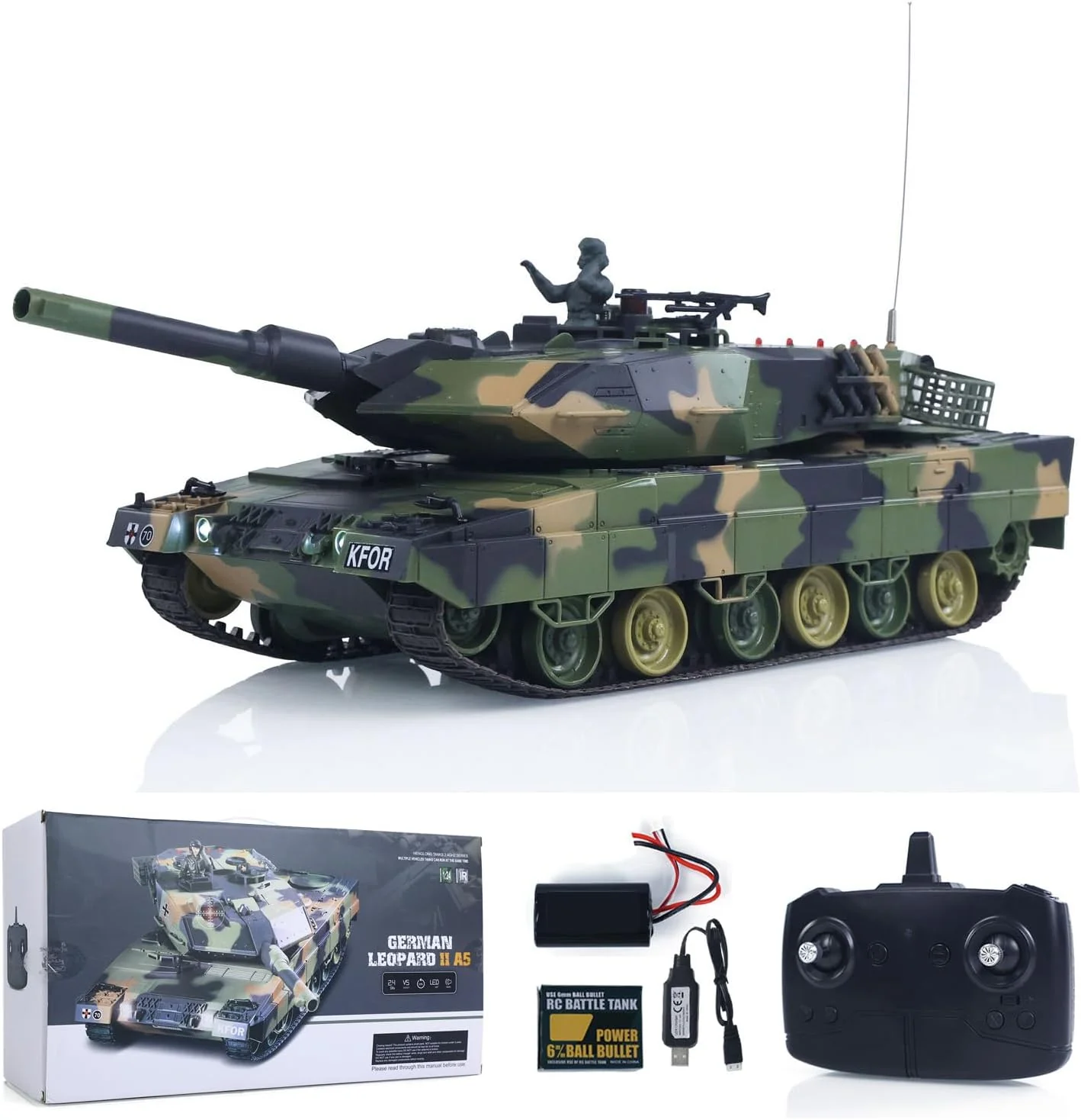 Heng Long® 1/24 RC Battle Tank Leopard 2A5 – BB Shooting, Infrared Battle, Spray Smoke & Real Sound Effects