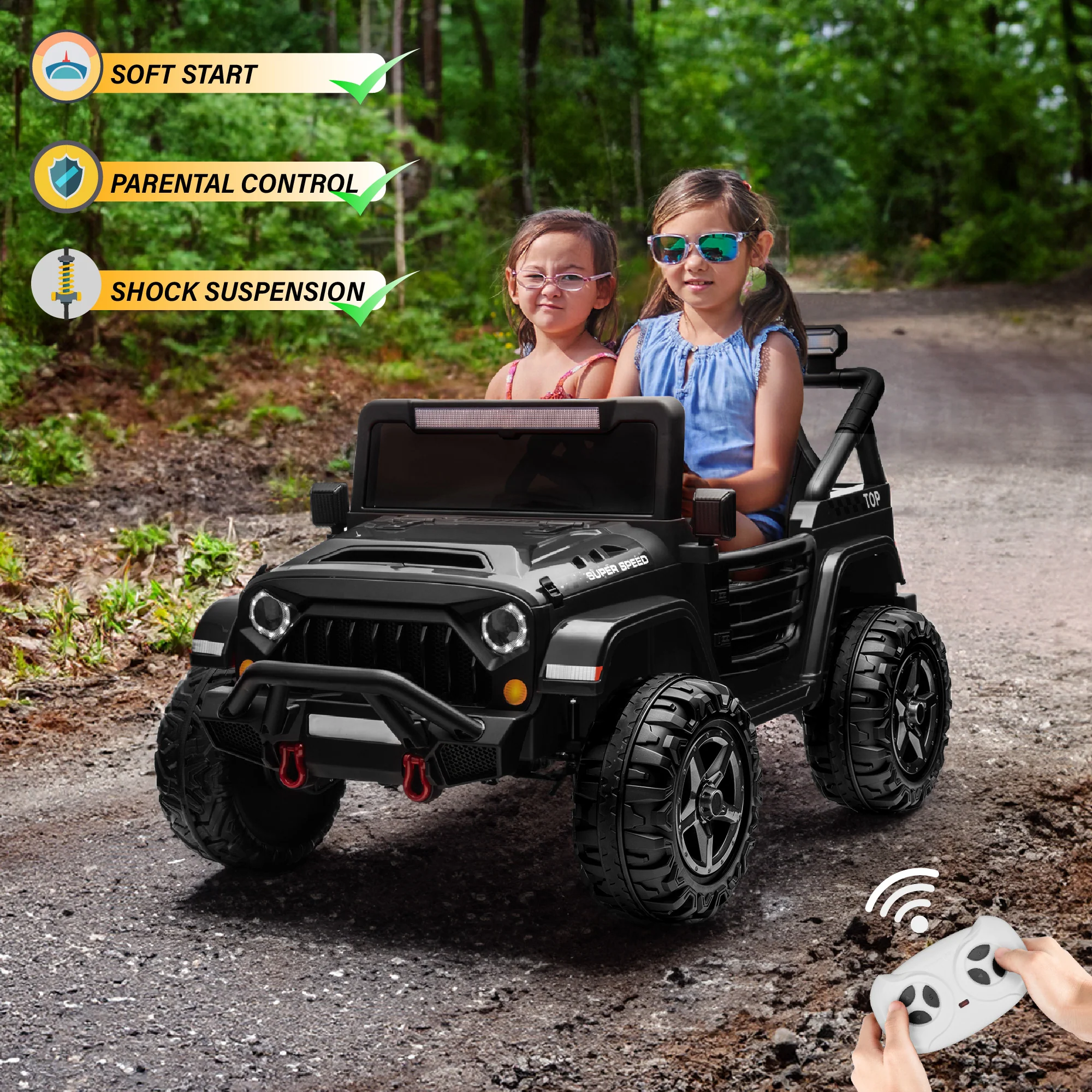 HAVOC 2 Seater Jeep 12V Kids Ride On Car Toy with Open Doors, Realistic Lights and Remote Control - Image 3