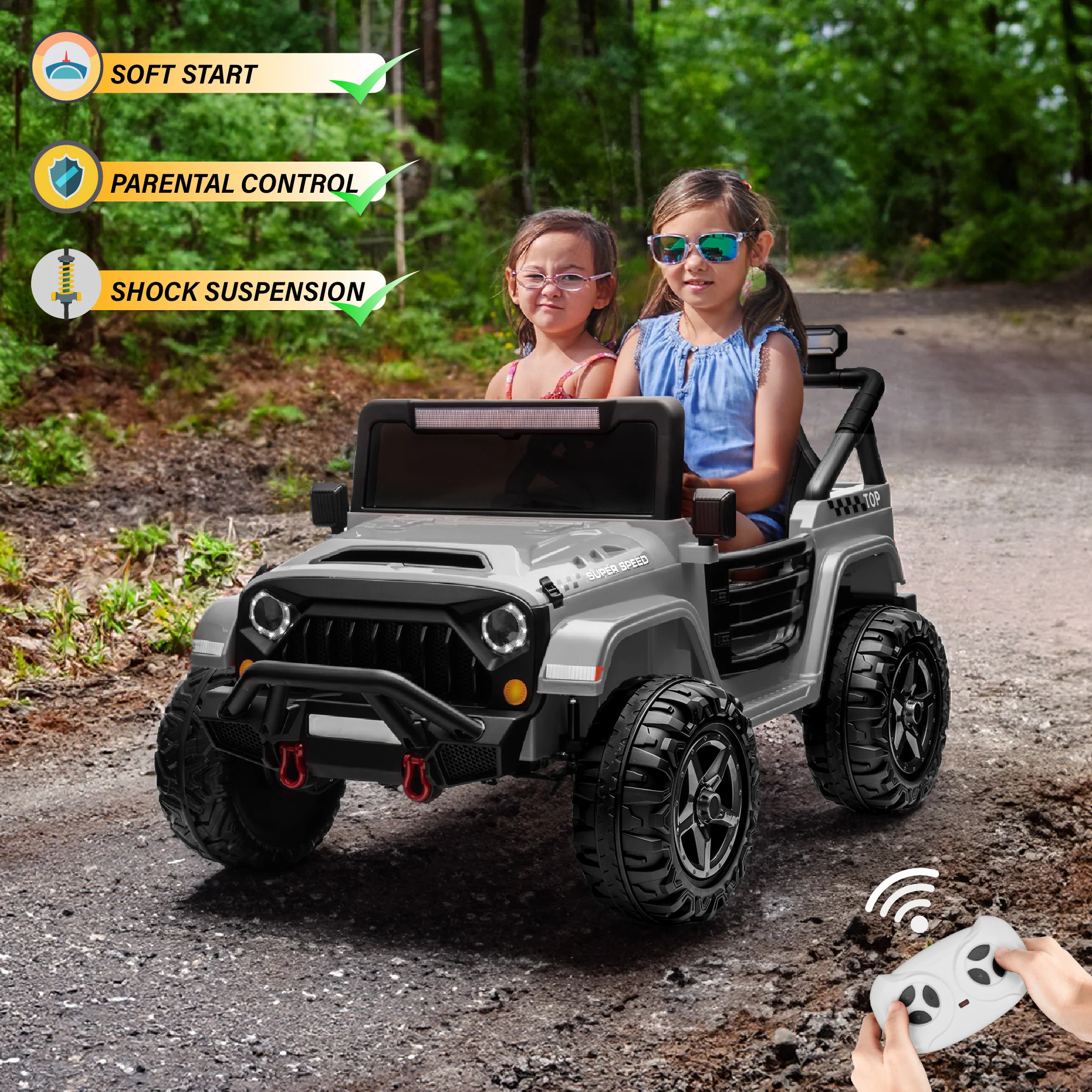HAVOC 2 Seater Jeep 24V Kids Ride On Car Toy with Open Doors, Realistic Lights and Remote Control - Image 6