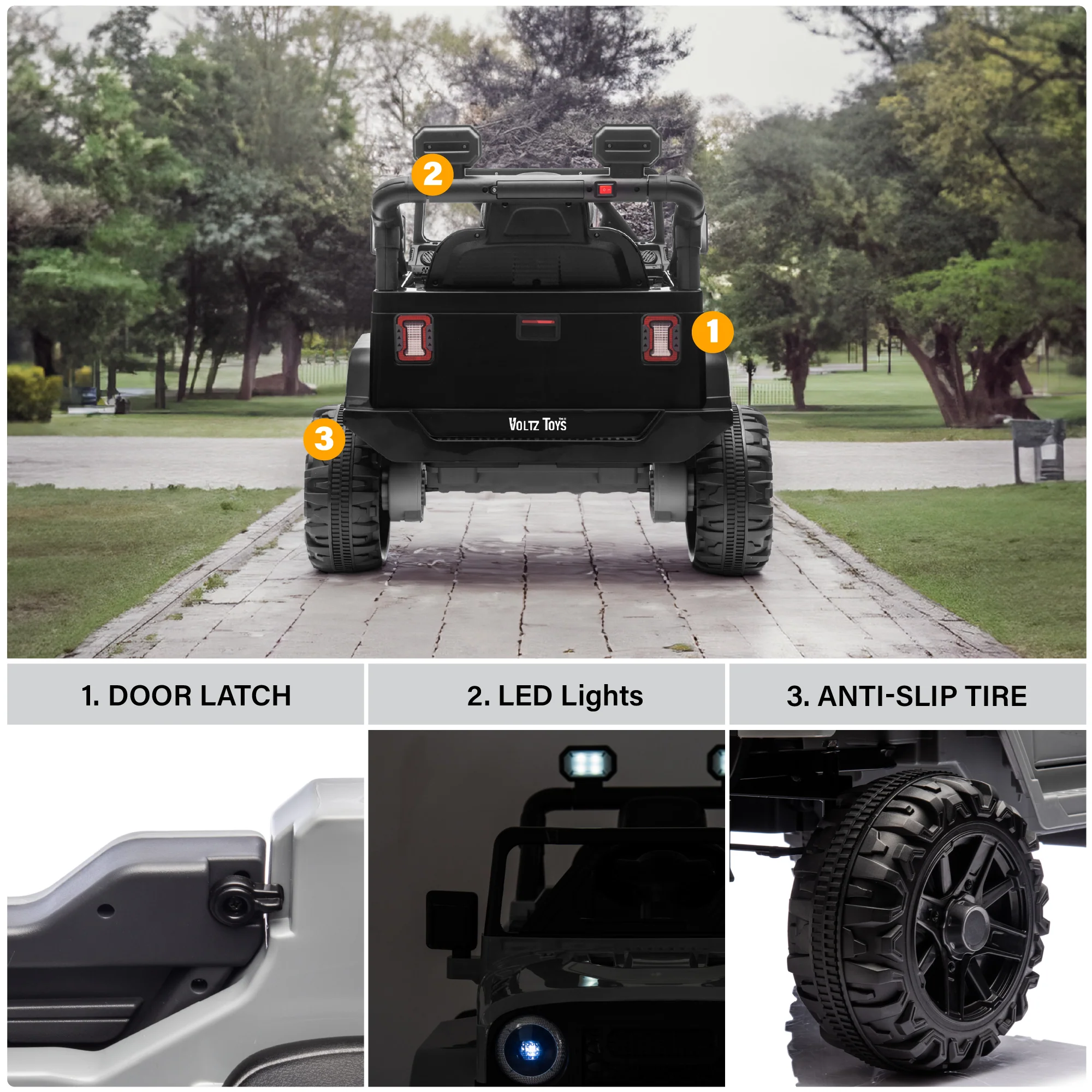 Jeep 12V Kids Ride On Car Toy with Open Doors, Realistic Lights and Remote Control - Image 3