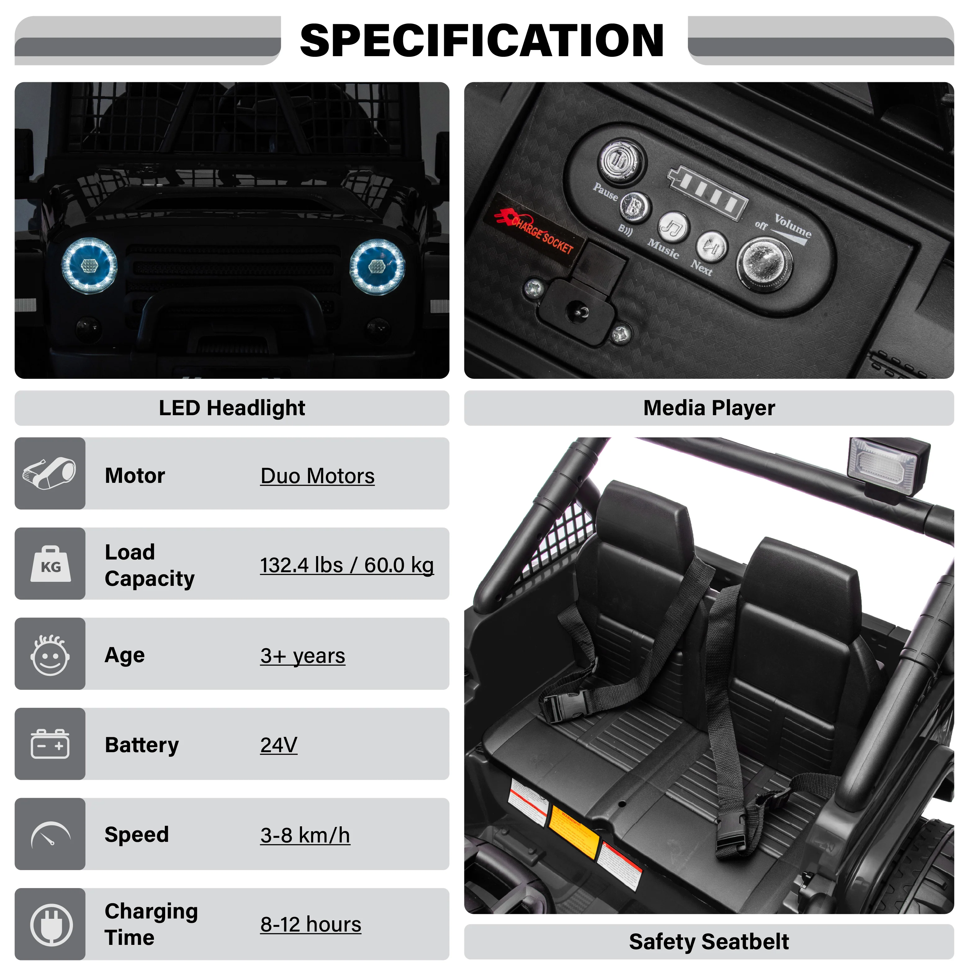 2026 NEW JEEP OUTREACH 2 Seater 24V Jeep Style Kids Ride On Car with Parental Remote Control - Image 3