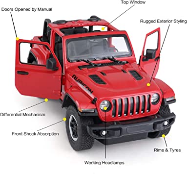 Jeep Wrangler Off-Road RC Car 1/14 Scale Licensed Remote Control Toy Car with Open Doors and Working Lights by Rastar - Image 7