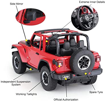 Jeep Wrangler Off-Road RC Car 1/14 Scale Licensed Remote Control Toy Car with Open Doors and Working Lights by Rastar - Image 9
