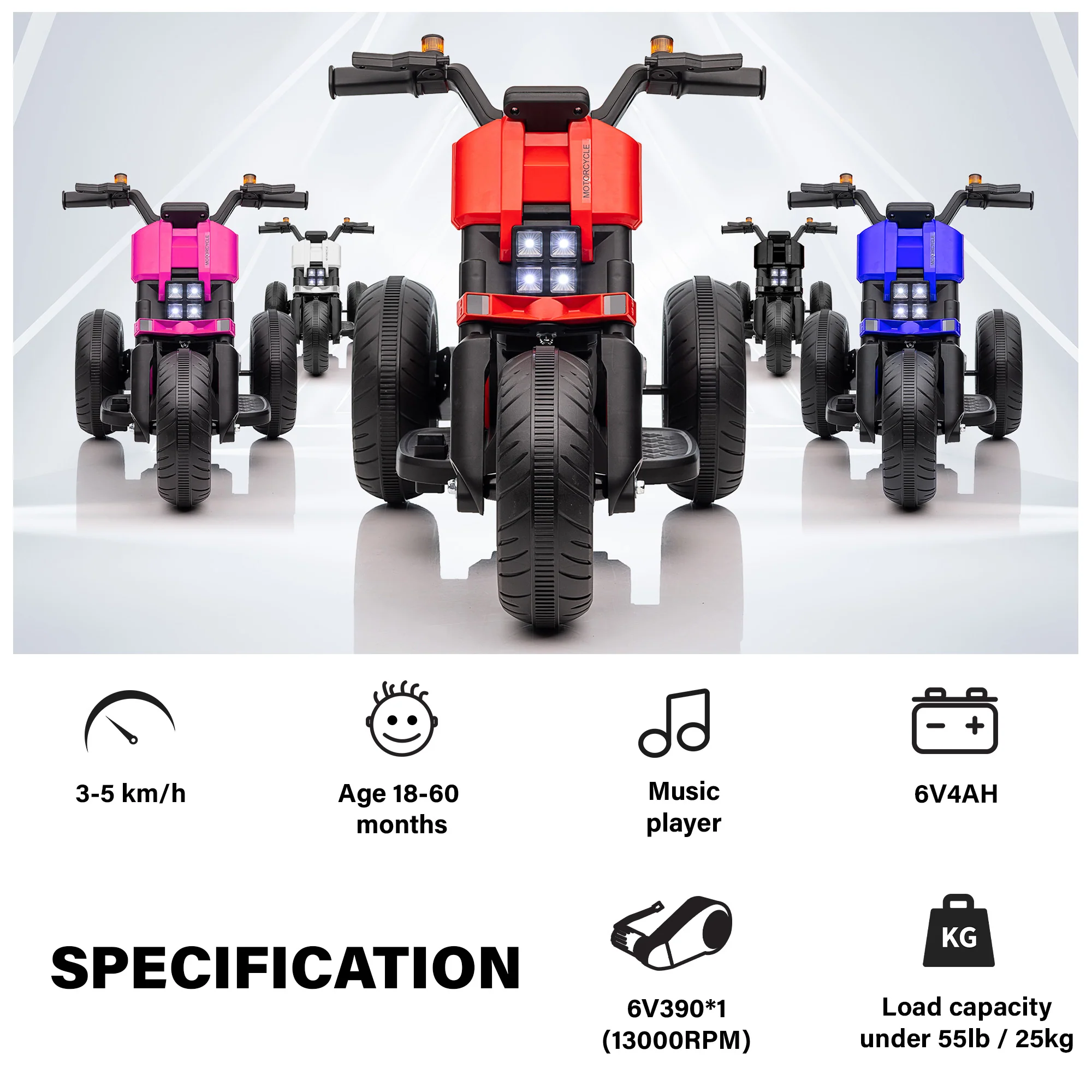 Kids Motorcycle 6V with 3 Wheels, Realistic Lights and Sound - Image 5