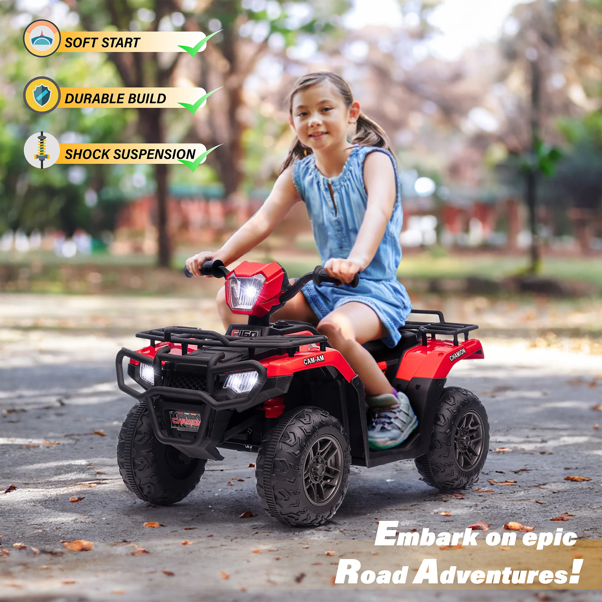 Kids Quad ATV 12V Ride on Car 4-Wheeler with LED Lights and Music - Image 3