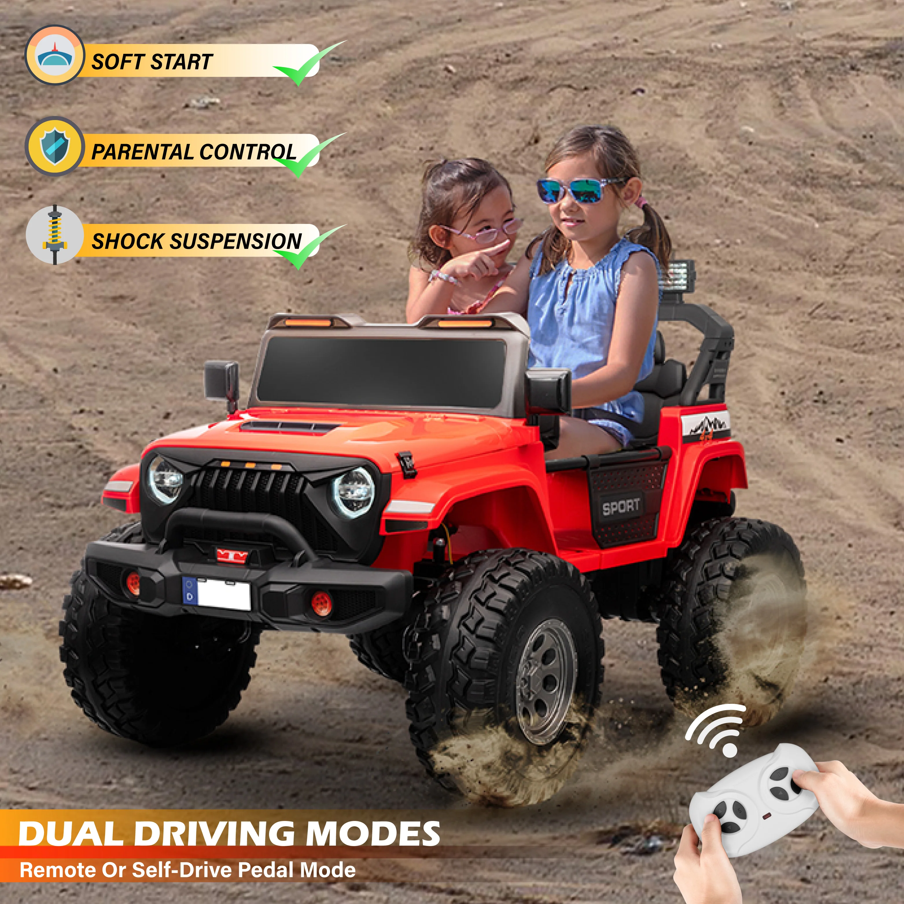 Muncher Jeep 24V 2-Seater Kids Ride-On Off-Road Vehicle – 4 Motors, EVA Wheels, LED Lights & Expandable Cabin - Image 10