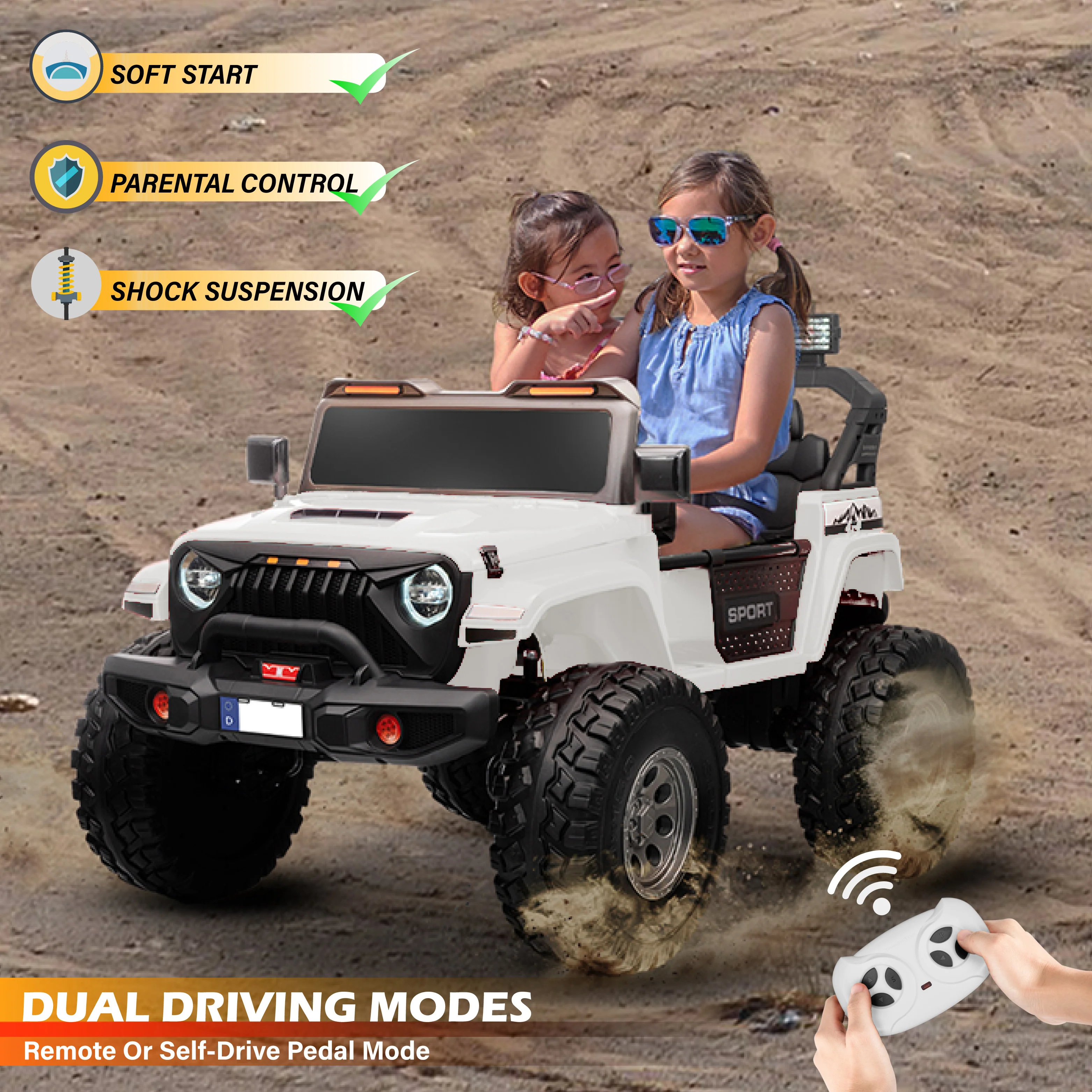 Muncher Jeep 24V 2-Seater Kids Ride-On Off-Road Vehicle – 4 Motors, EVA Wheels, LED Lights & Expandable Cabin - Image 11