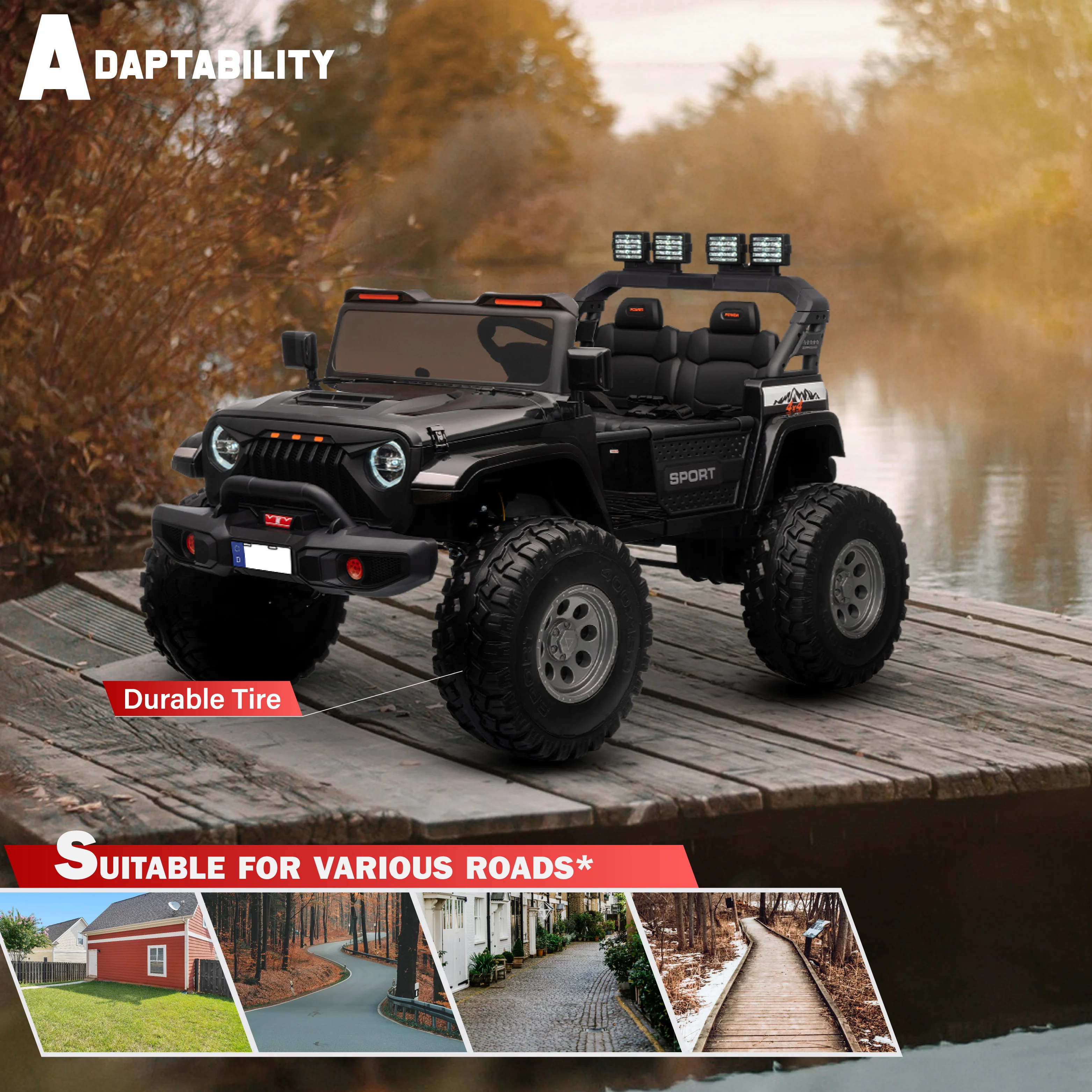 Muncher Jeep 24V 2-Seater Kids Ride-On Off-Road Vehicle – 4 Motors, EVA Wheels, LED Lights & Expandable Cabin - Image 3