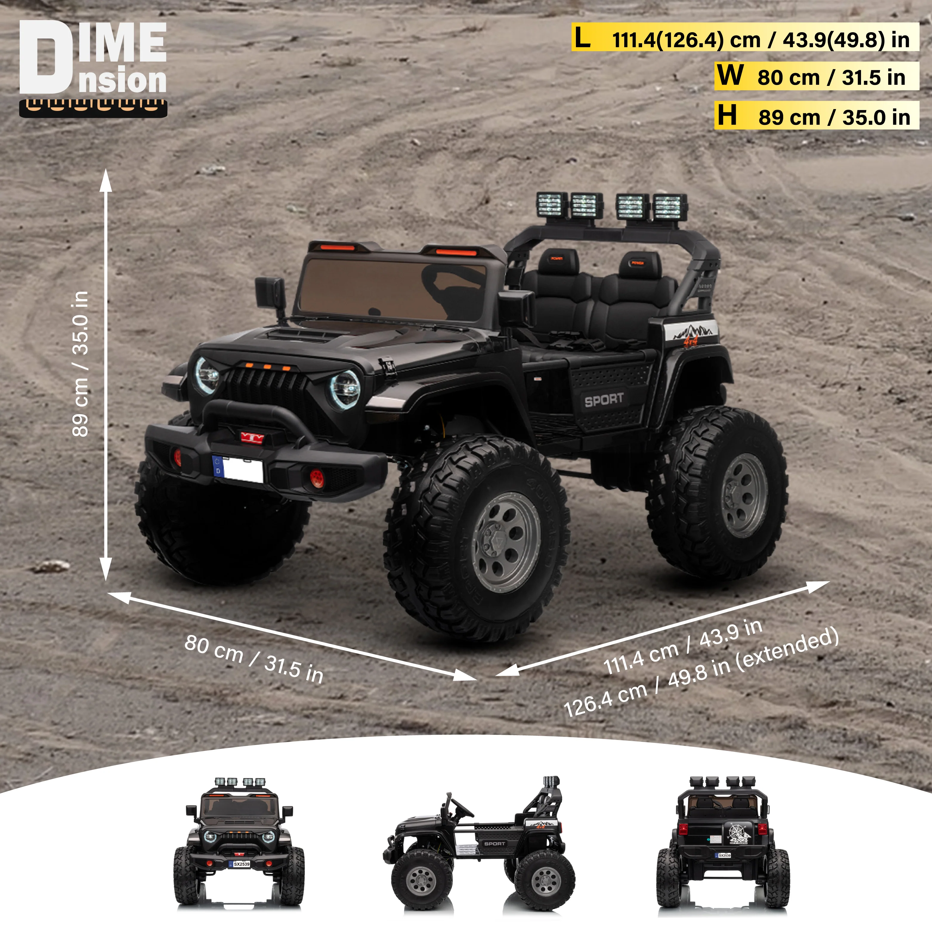 Muncher Jeep 24V 2-Seater Kids Ride-On Off-Road Vehicle – 4 Motors, EVA Wheels, LED Lights & Expandable Cabin - Image 6