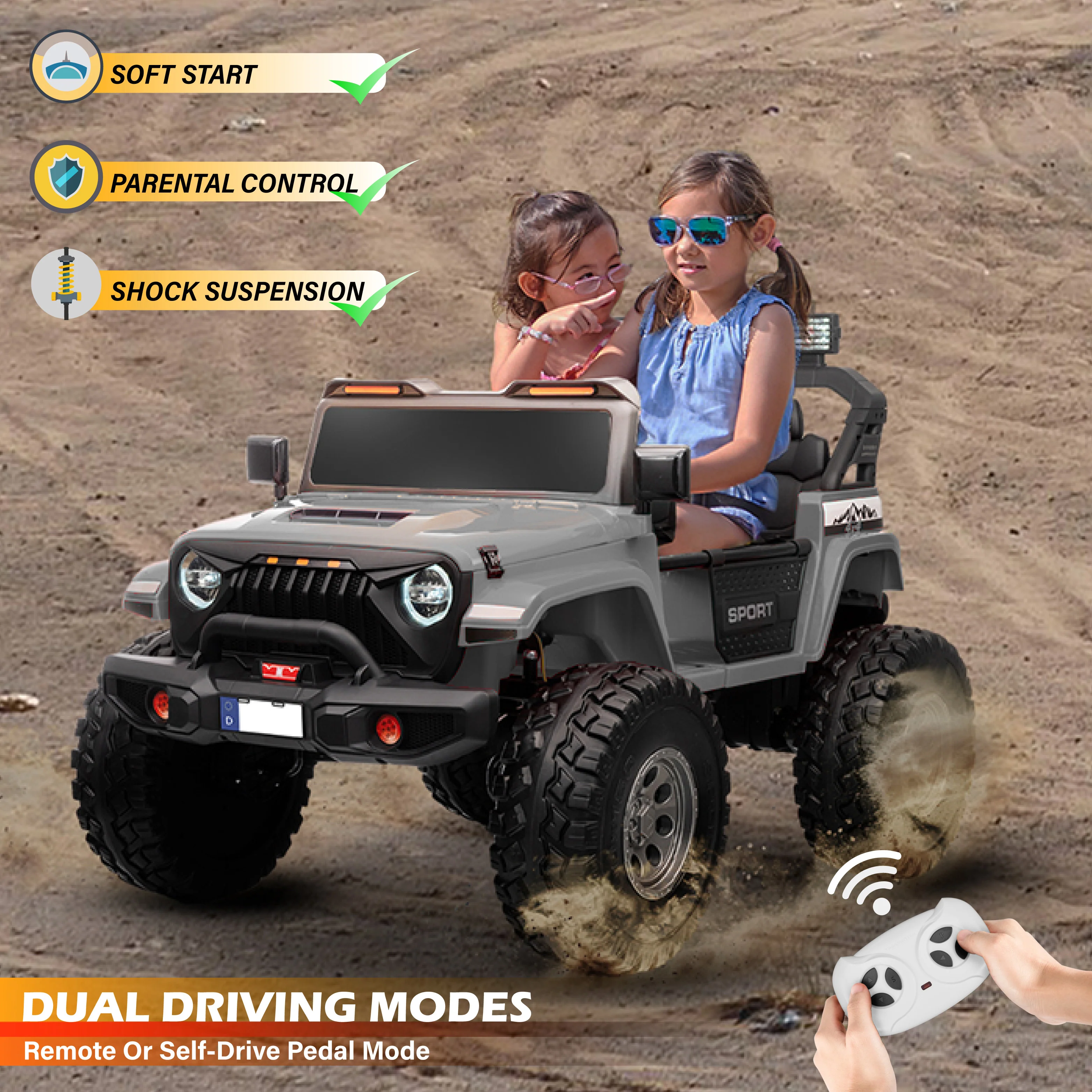 Muncher Jeep 24V 2-Seater Kids Ride-On Off-Road Vehicle – 4 Motors, EVA Wheels, LED Lights & Expandable Cabin - Image 9