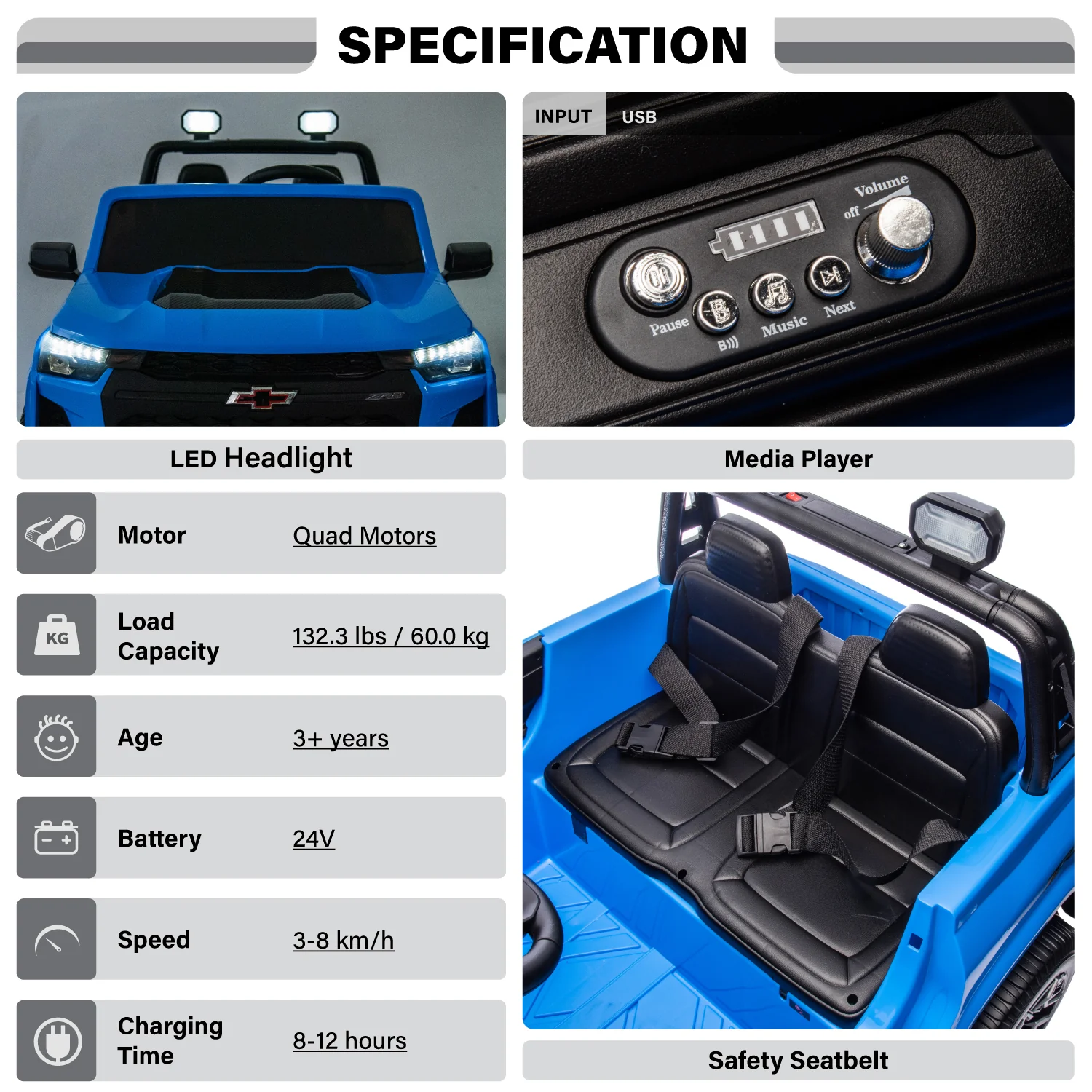 Chevrolet Colorado 24V Ride-On Truck for Kids by Voltz Toys – Licensed 2 Seater Electric Pickup with Remote & MP3 (ZR2 & Z71 Styles) - Image 15