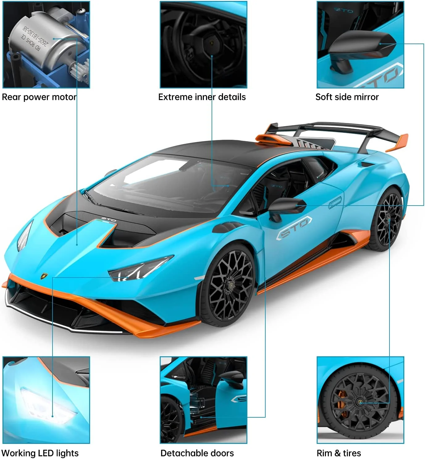 Lamborghini Huracan STO RC Car 1/14 Scale Licensed Remote Control Toy Car with Open Doors and Working Lights by Rastar - Image 5