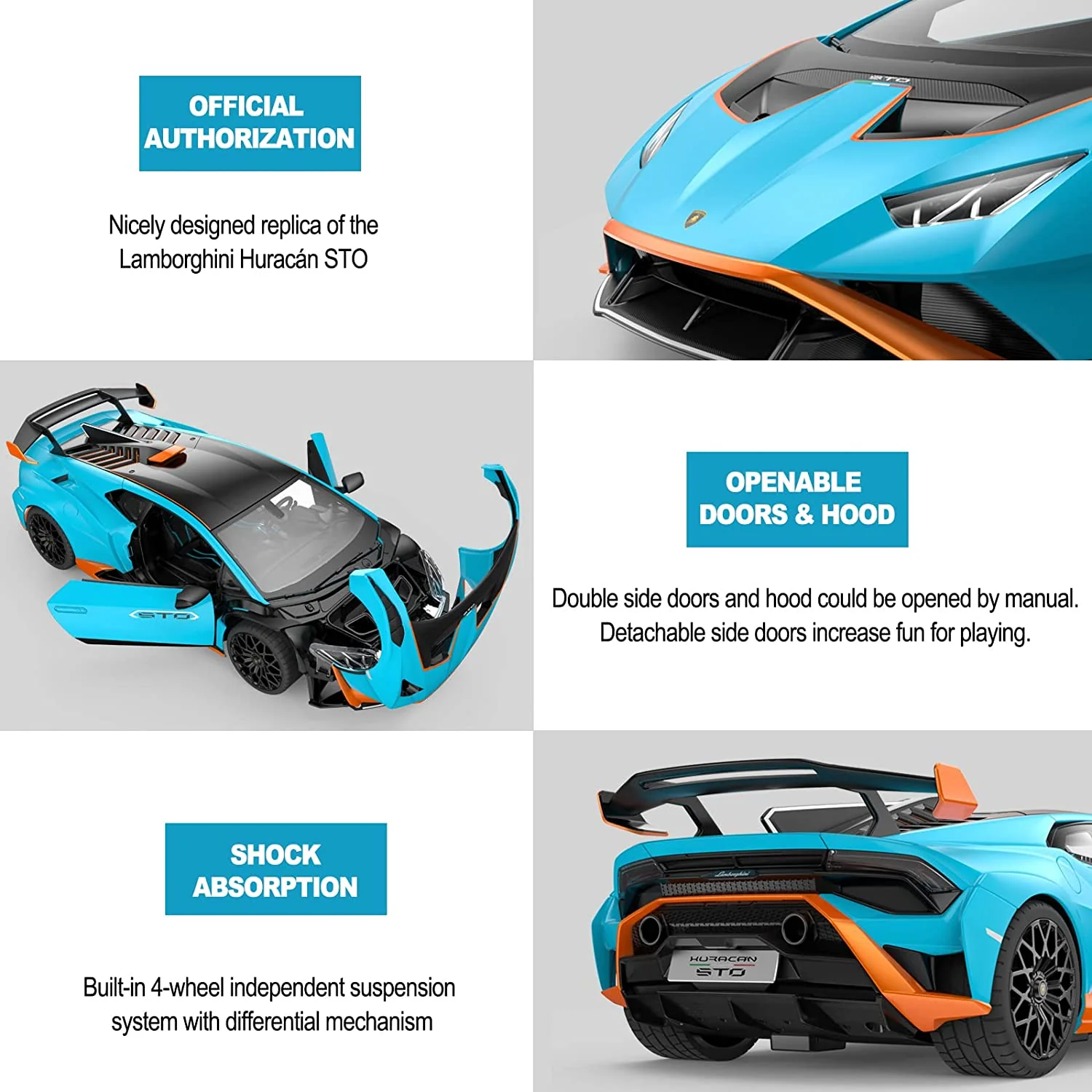 Lamborghini Huracan STO RC Car 1/14 Scale Licensed Remote Control Toy Car with Open Doors and Working Lights by Rastar - Image 6