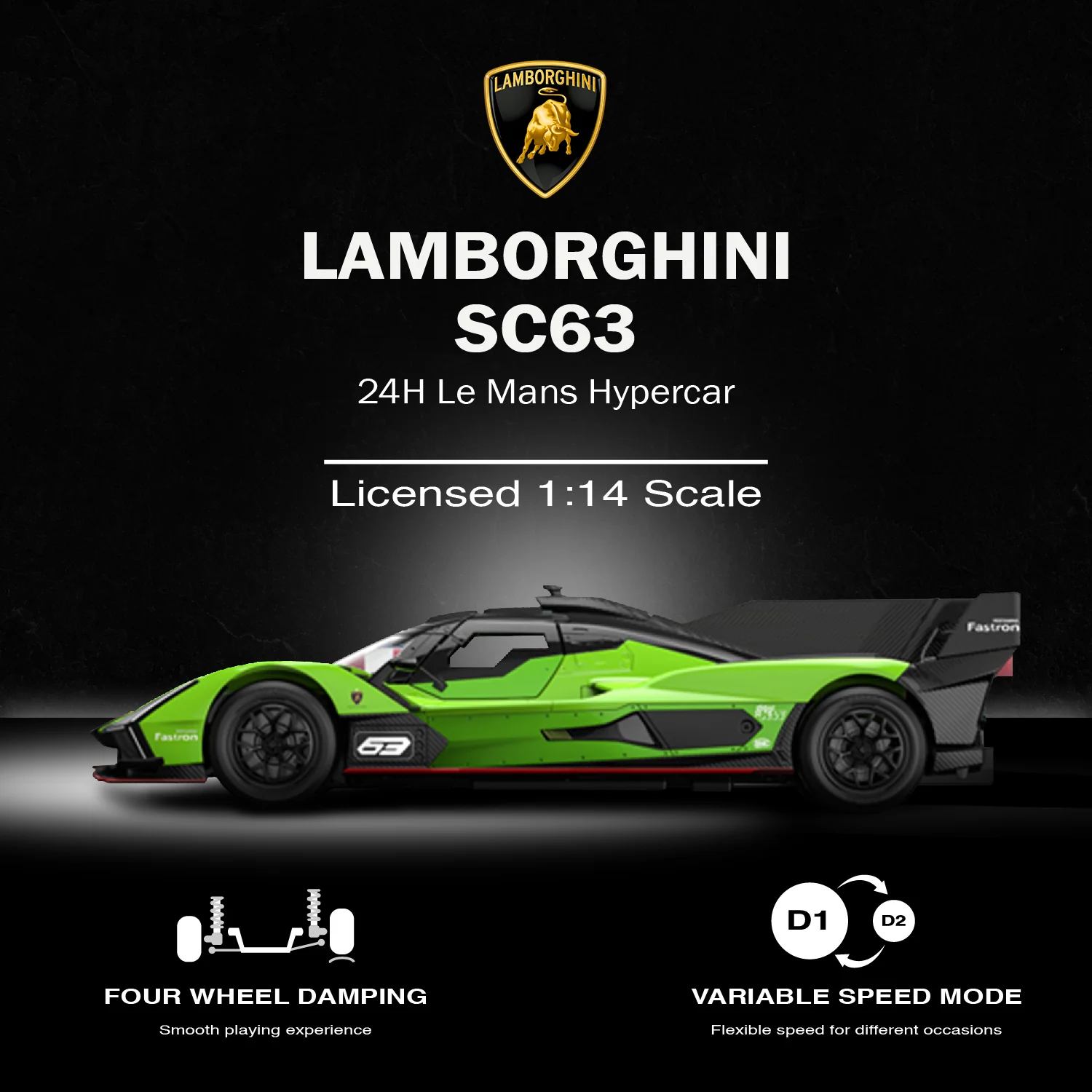 Lamborghini SC63 LMDH RC Car 1/14 Scale Licensed Remote Control Toy Car by Rastar - Image 2