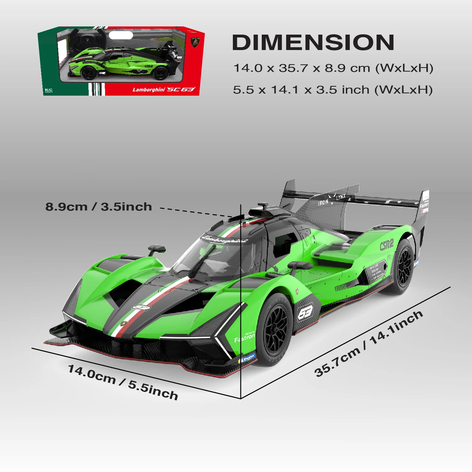 Lamborghini SC63 LMDH RC Car 1/14 Scale Licensed Remote Control Toy Car by Rastar - Image 6