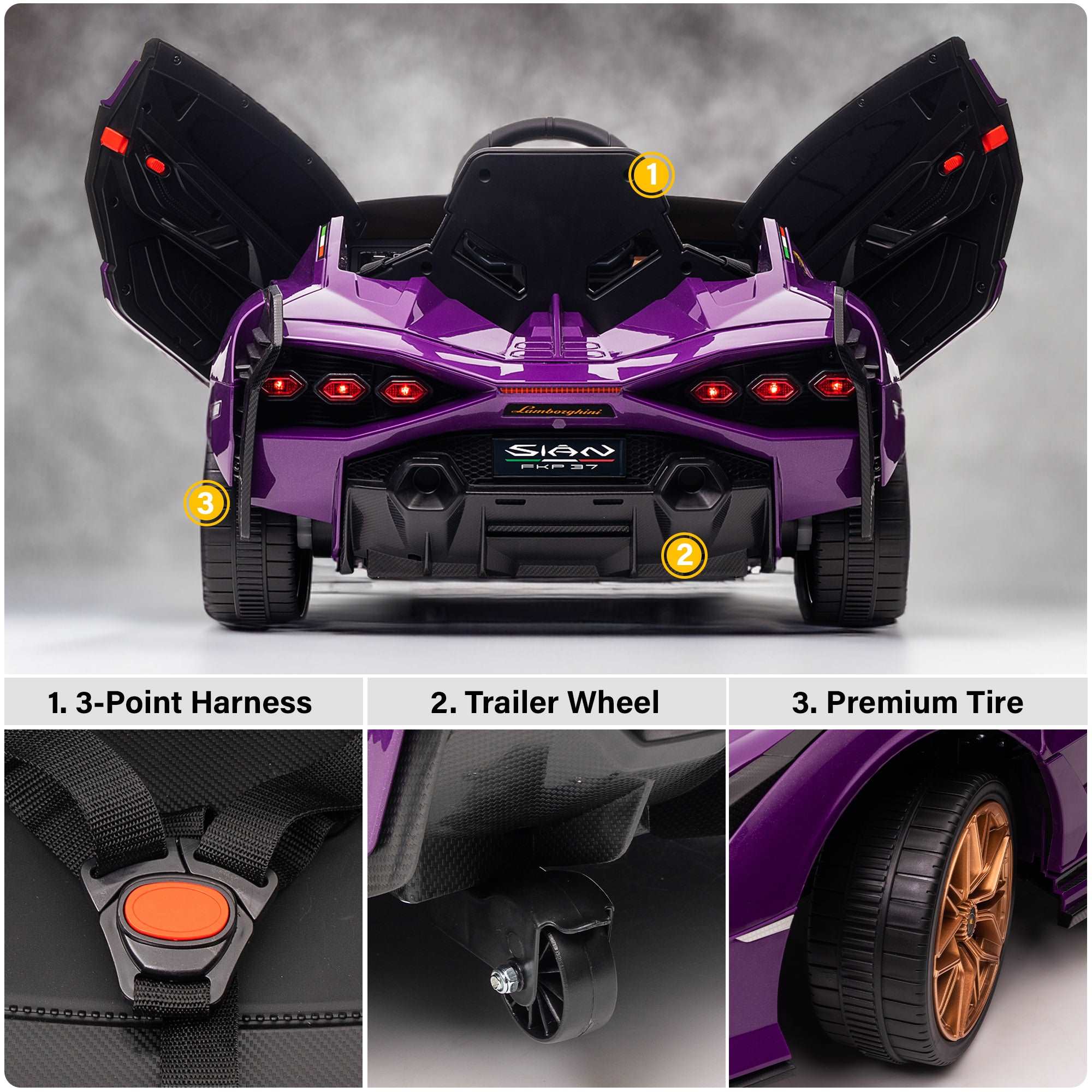 Lamborghini SIAN FKP 37 12V Ride on Car with Scissor Doors and Remote Control, Licensed - Image 7