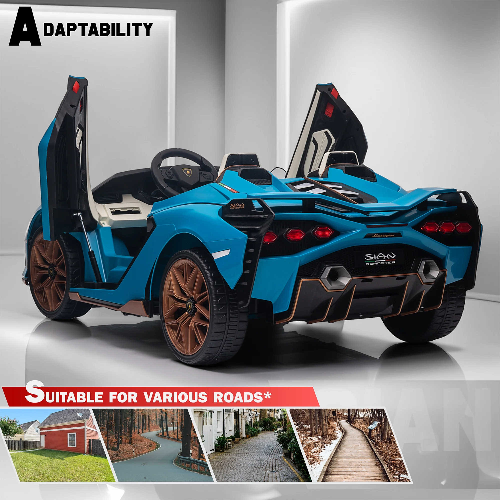 Lamborghini SIAN 24V 2 Seater Ride on Car for Kids with 4WD, Remote Control, EVA Wheels, Open Doors, Storage, Leather Seat, LED Lights & Music - Image 7