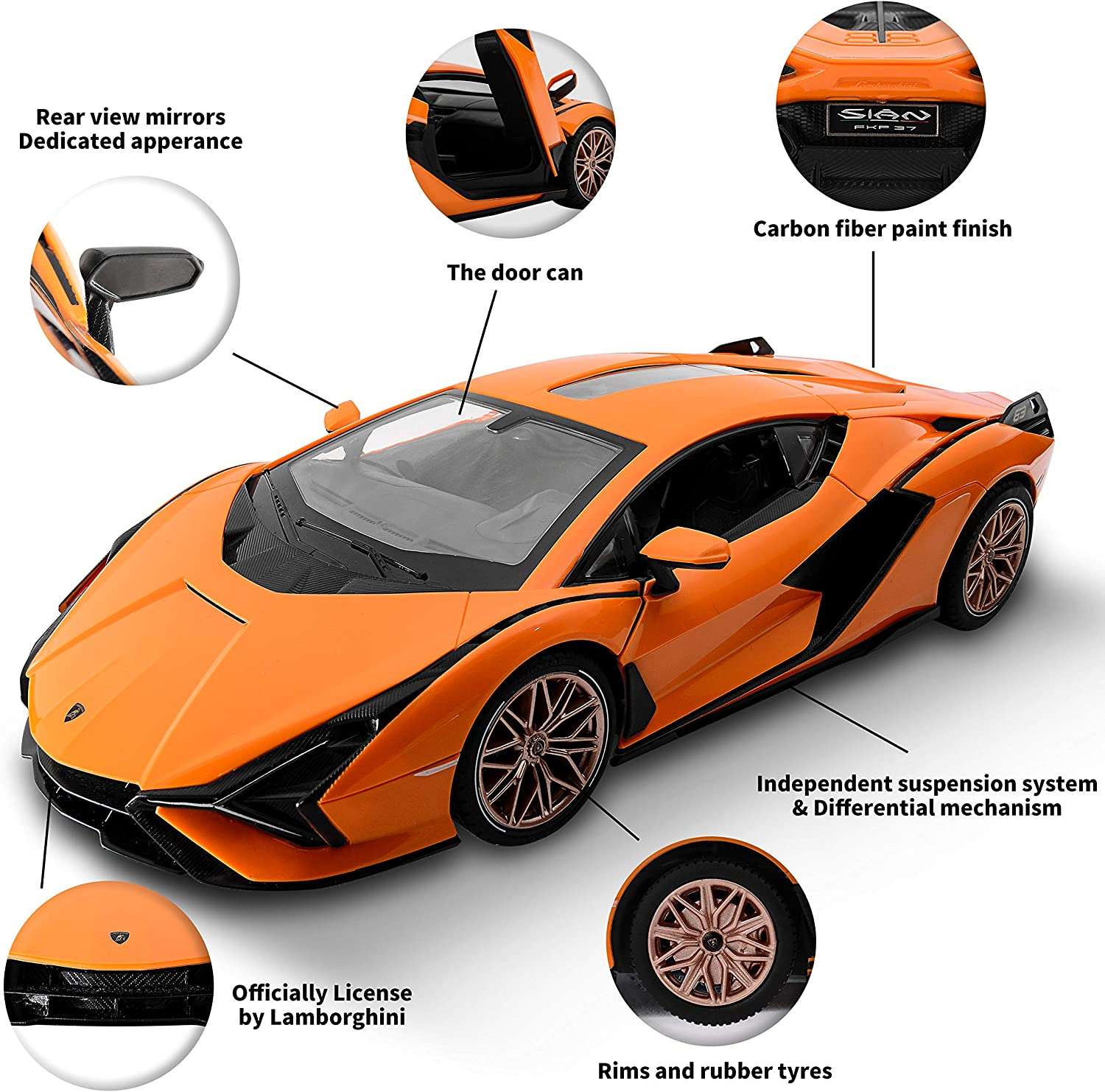 Lamborghini SIAN FKP 37 RC Car 1/14 Scale Licensed Remote Control Toy Car with Open Doors and Working Lights by Rastar - Image 6