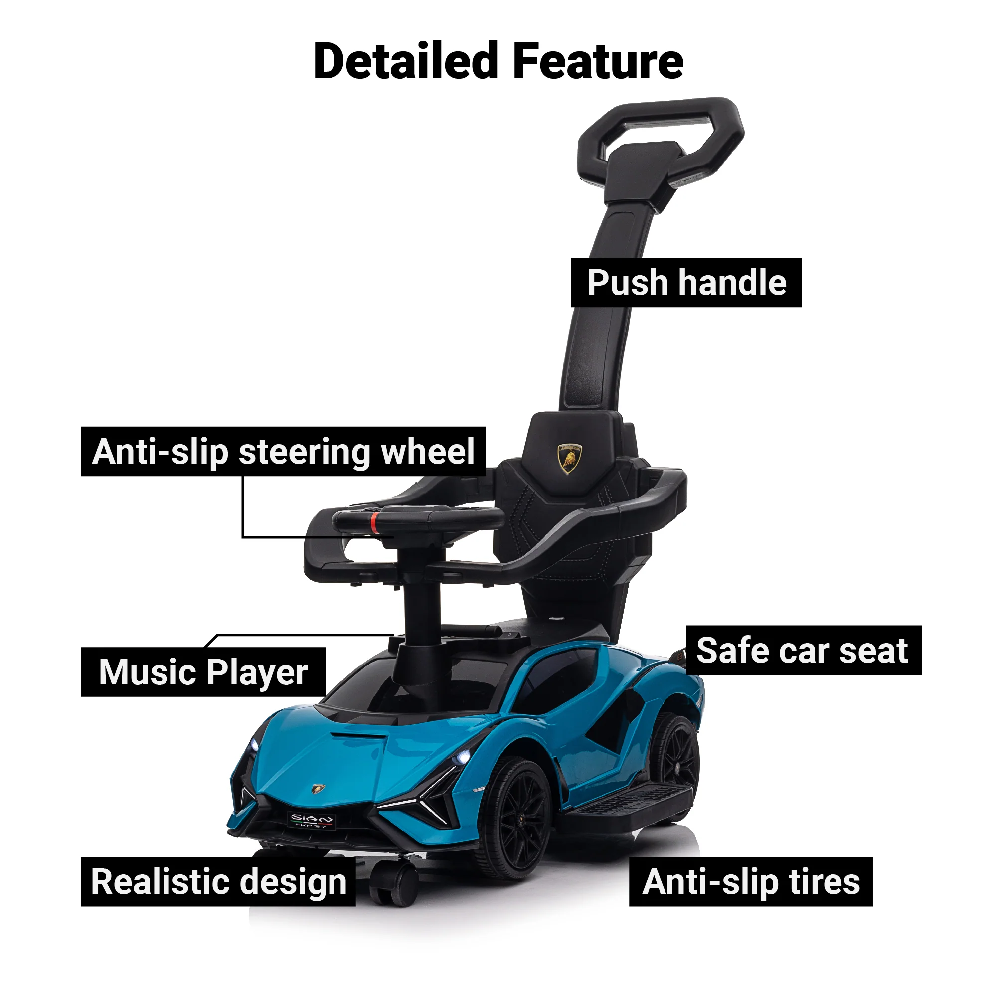 Lamborghini SIAN Push Car Pedal Ride On Car with Music and Lights, Licensed - Image 4