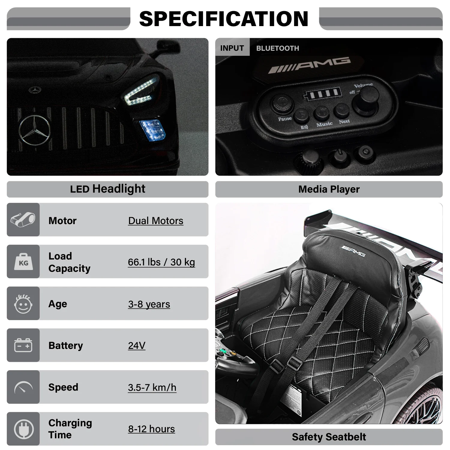 Licensed Mercedes-AMG GT3 24V Kids Ride-On Car with Remote - Image 3