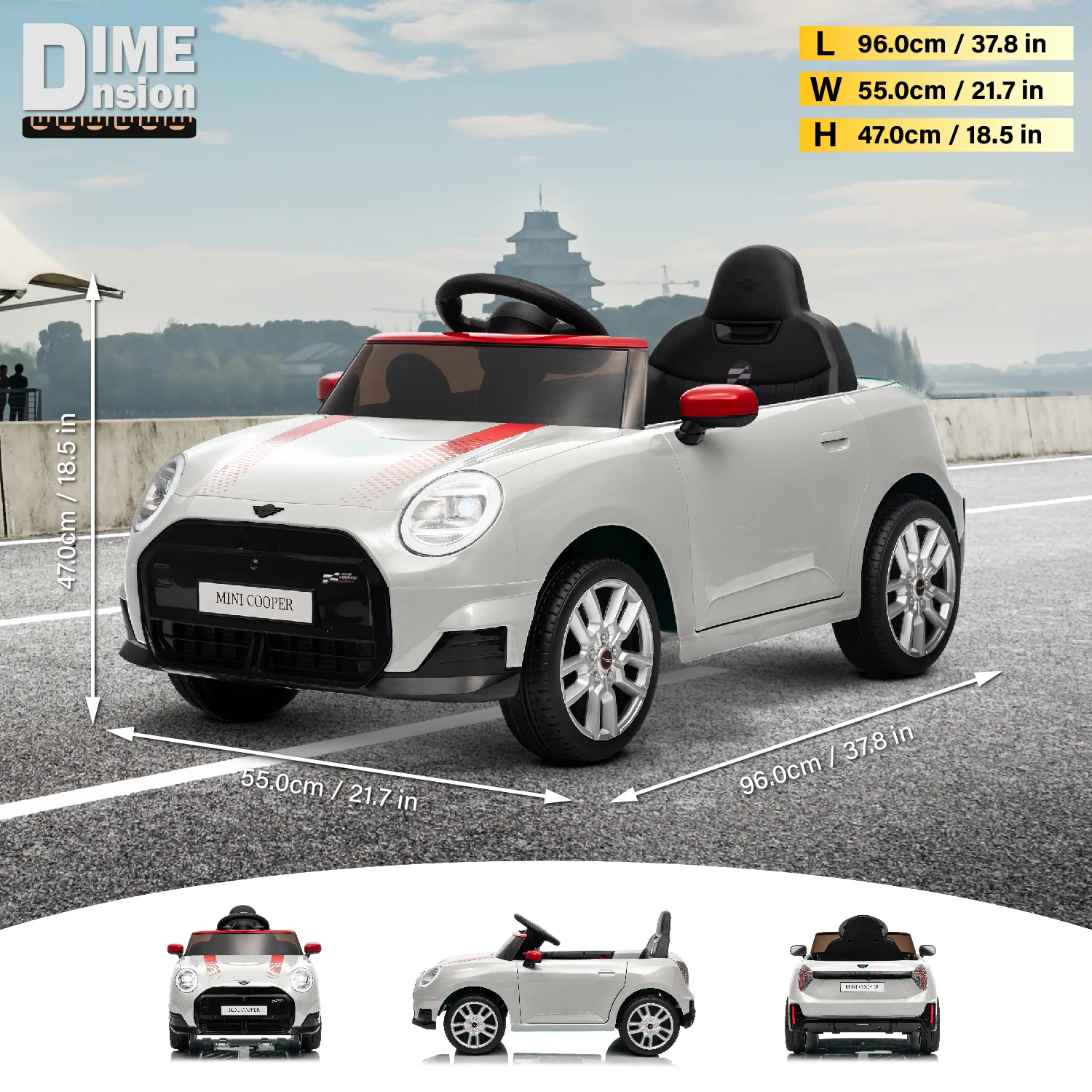 Licensed Mini Cooper Ride On Car for Kids, 12V Electric Battery Powered Vehicle with Remote Control, LED Lights, MP3 Player & Transport Wheels, Gift for Boys & Girls Ages 3+ - Image 10