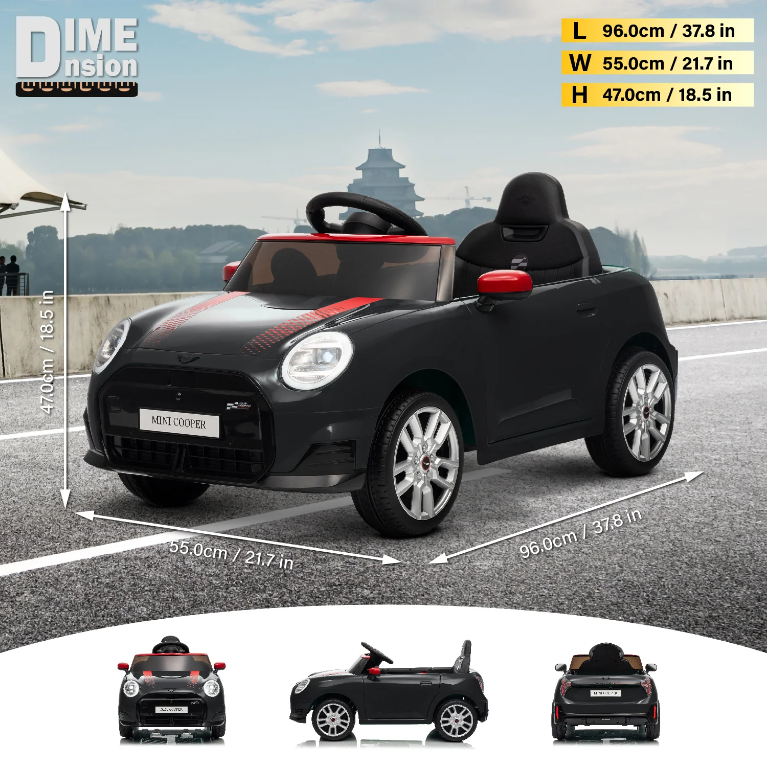 Licensed Mini Cooper Ride On Car for Kids, 12V Electric Battery Powered Vehicle with Remote Control, LED Lights, MP3 Player & Transport Wheels, Gift for Boys & Girls Ages 3+ - Image 3