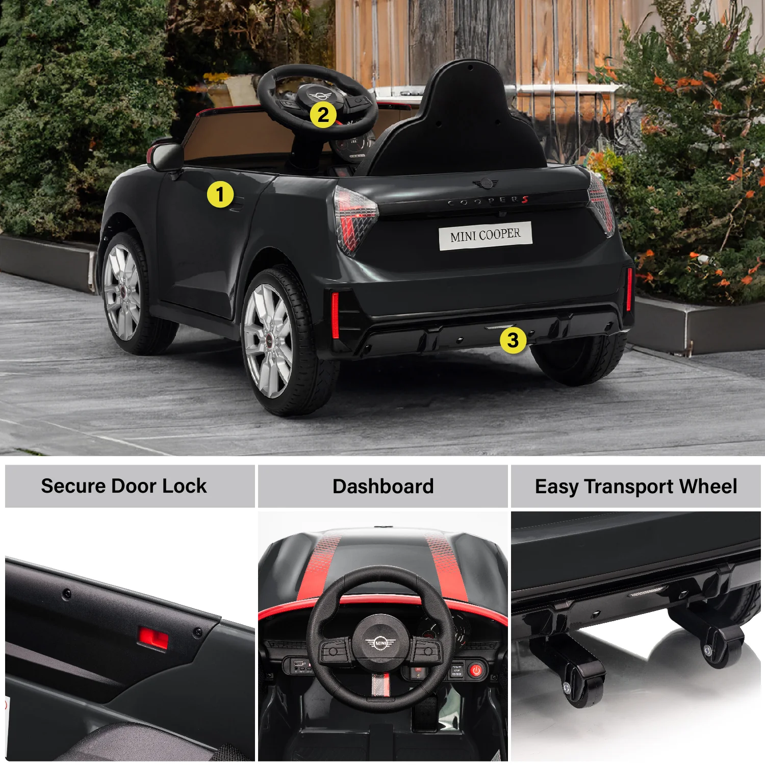 Licensed Mini Cooper Ride On Car for Kids, 12V Electric Battery Powered Vehicle with Remote Control, LED Lights, MP3 Player & Transport Wheels, Gift for Boys & Girls Ages 3+ - Image 4
