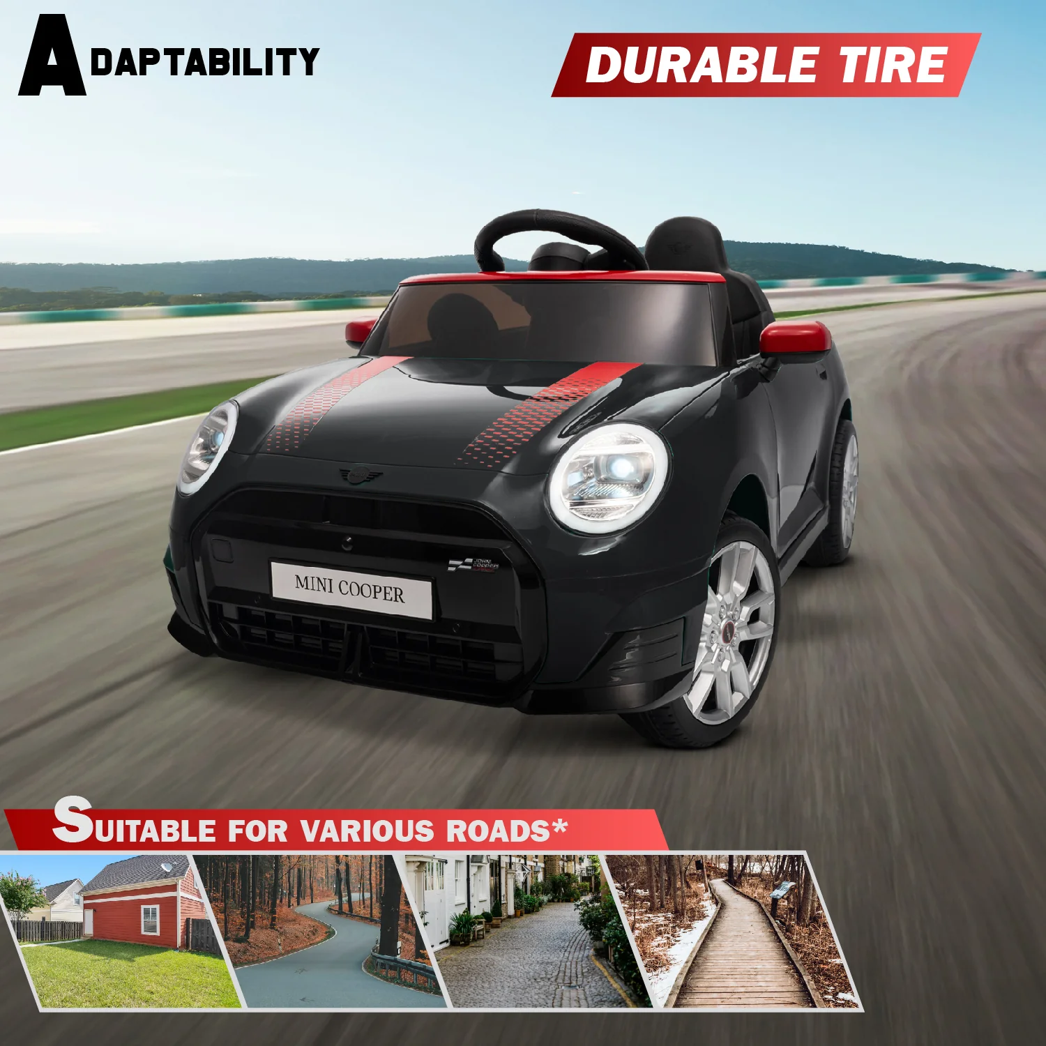 Licensed Mini Cooper Ride On Car for Kids, 12V Electric Battery Powered Vehicle with Remote Control, LED Lights, MP3 Player & Transport Wheels, Gift for Boys & Girls Ages 3+ - Image 5