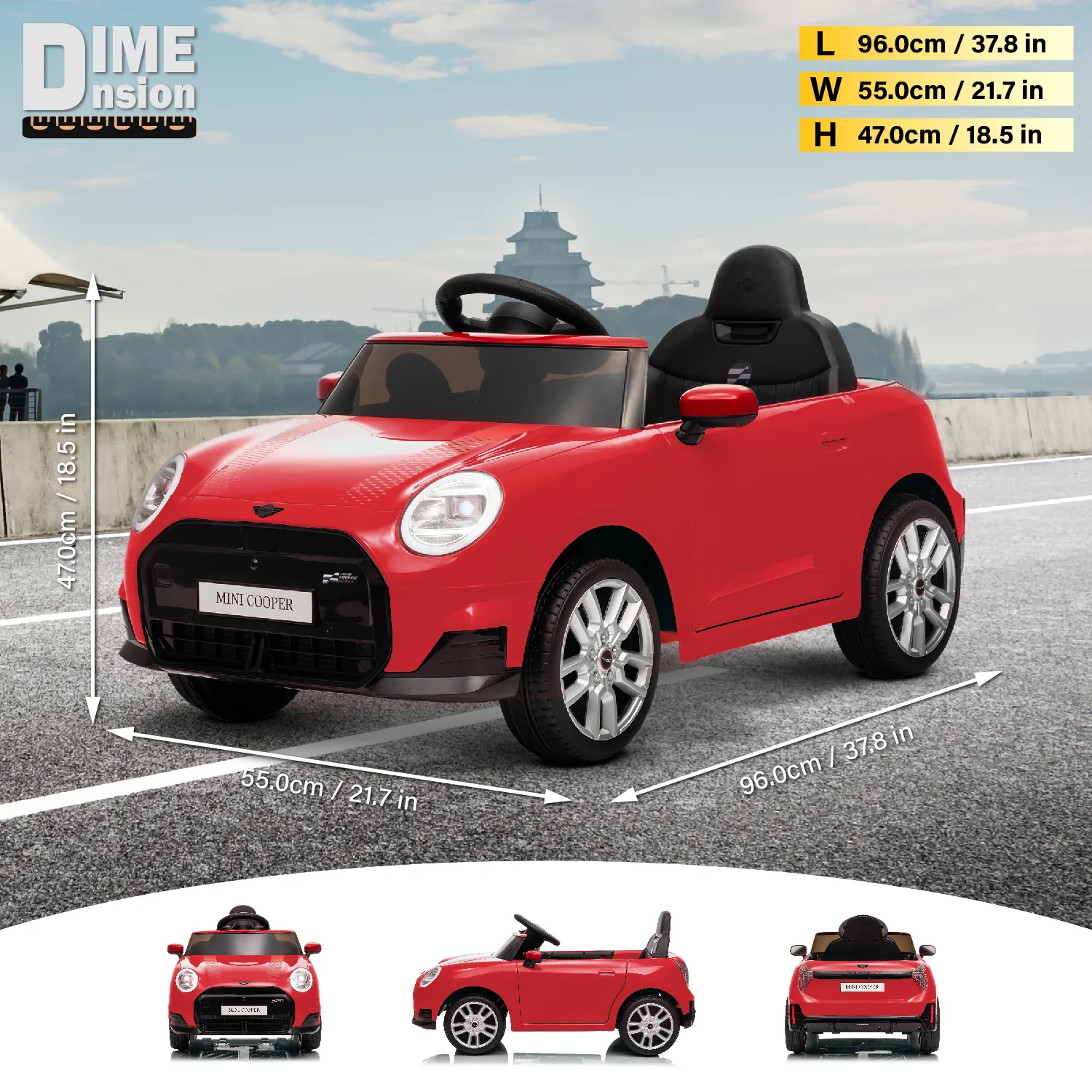 Licensed Mini Cooper Ride On Car for Kids, 12V Electric Battery Powered Vehicle with Remote Control, LED Lights, MP3 Player & Transport Wheels, Gift for Boys & Girls Ages 3+ - Image 9