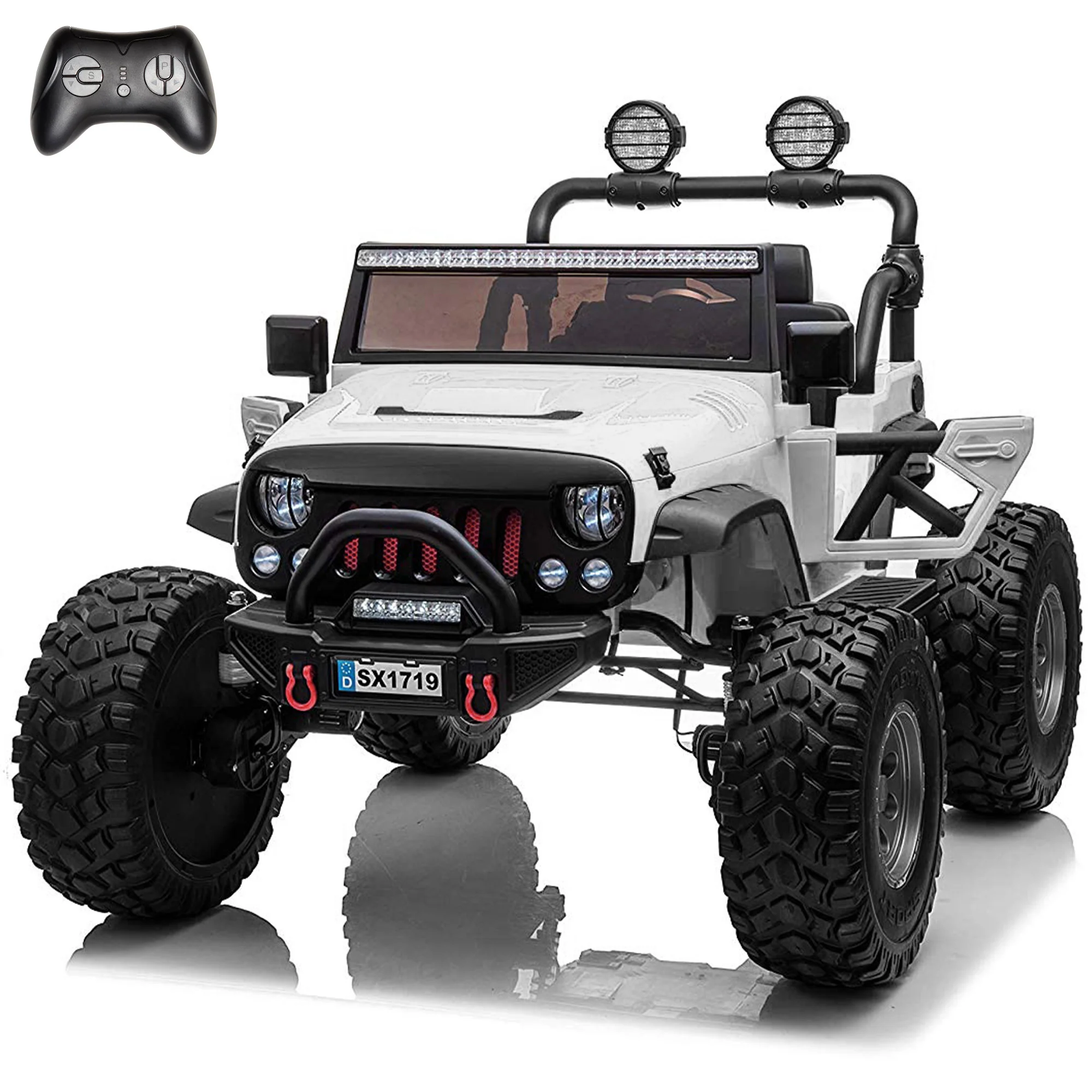 Lifted Monster Jeep 12V 2 Seater Classic Ride on Car with Remote Control, Leather Seat and EVA Tires - Image 10