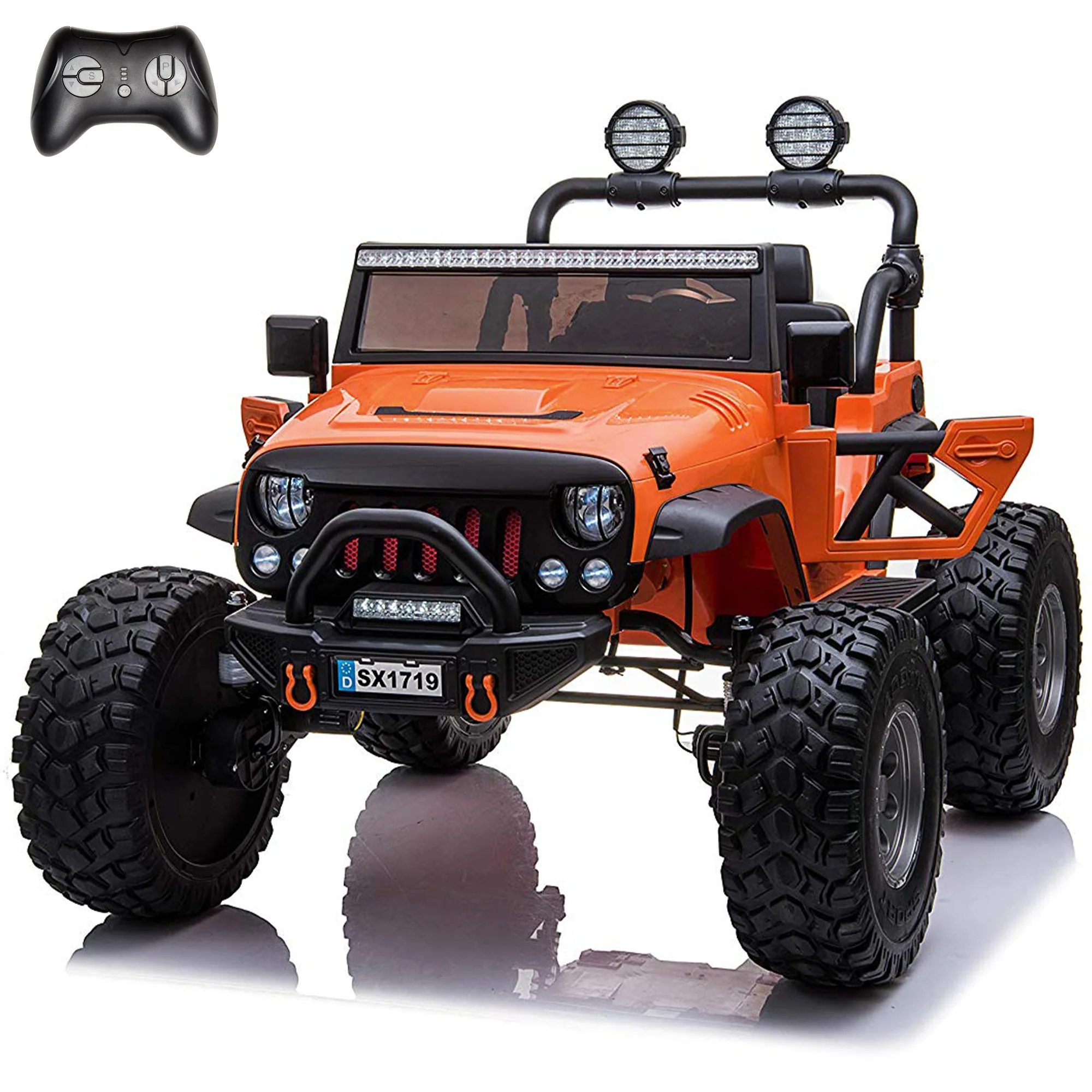 Lifted Monster Jeep 12V 2 Seater Classic Ride on Car with Remote Control, Leather Seat and EVA Tires - Image 12
